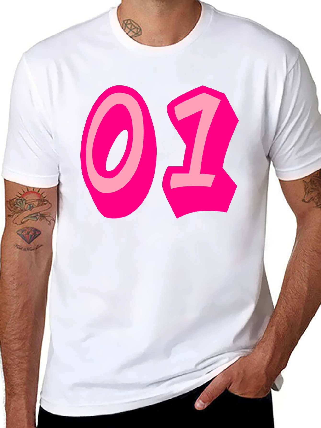 Black Black Tee with Bold Pink "01" Graphic view 8