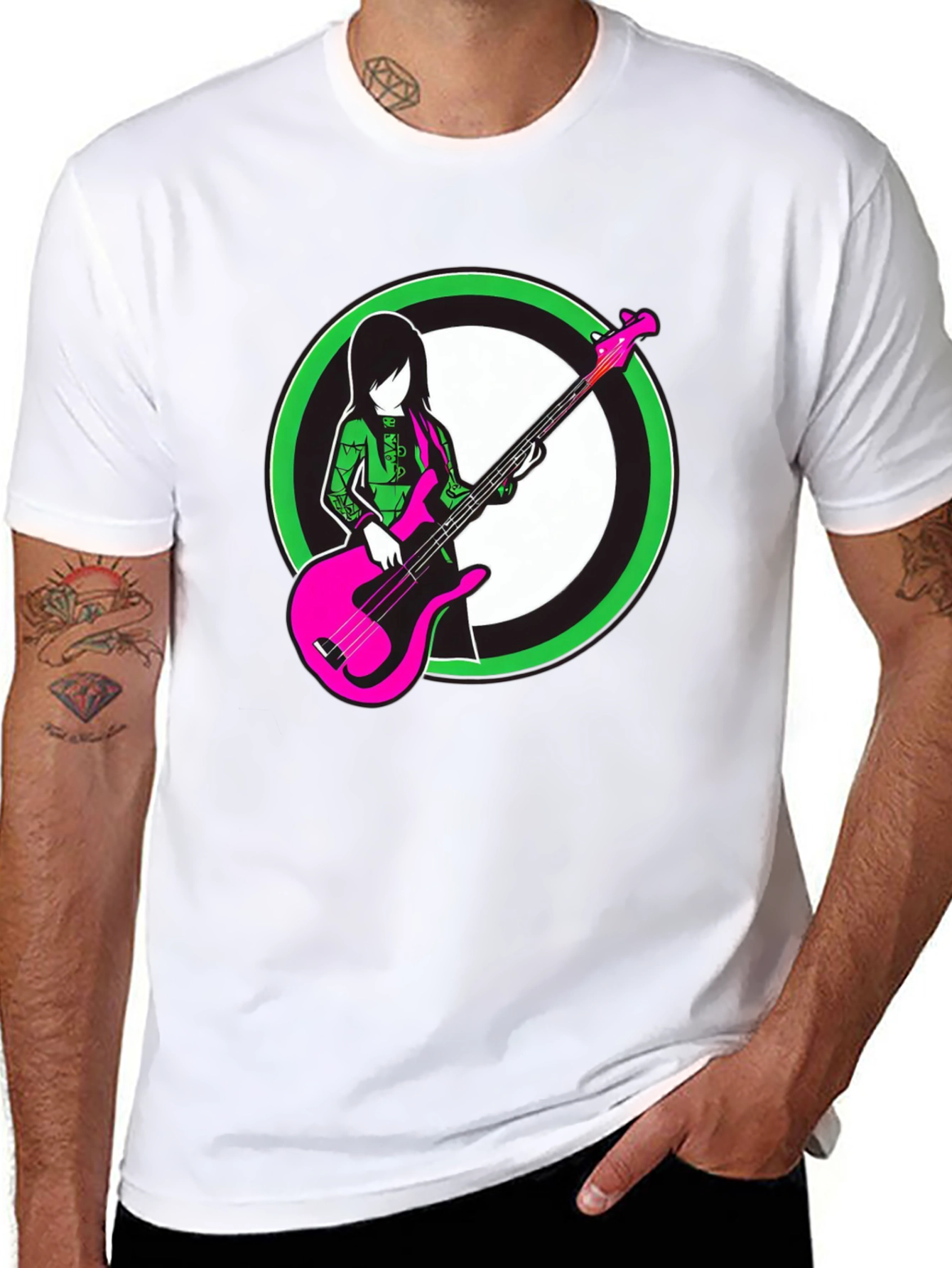 Black Cool Graphic Tee - Girl with Bass Guitar view 8