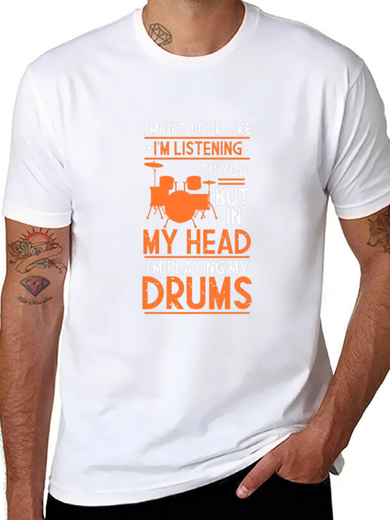 Black Drummer T-Shirt: "I Might Look Like I'm Listening" view 8