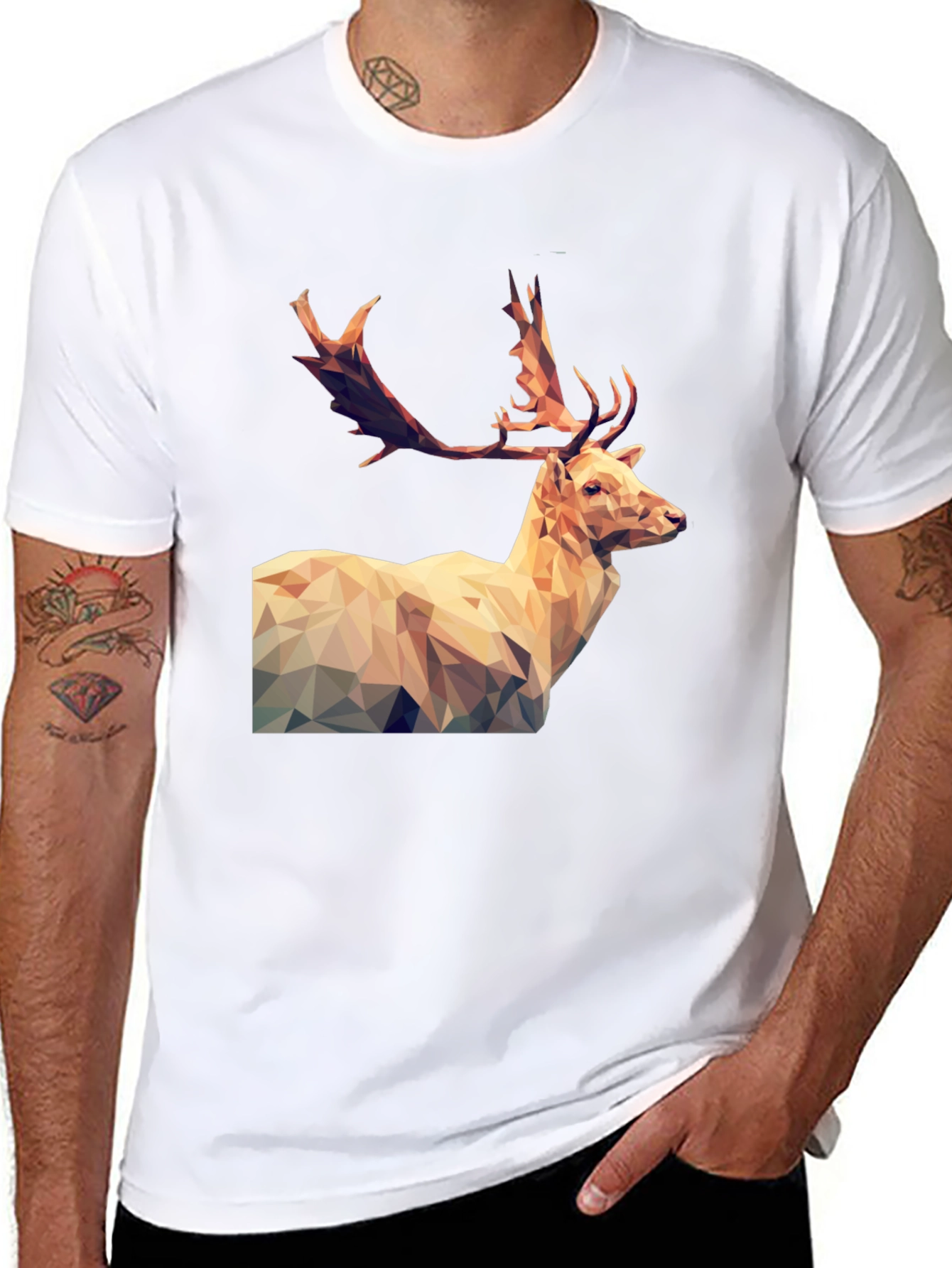 Black Geometric Deer Graphic Tee - Men's Black T-Shirt view 8