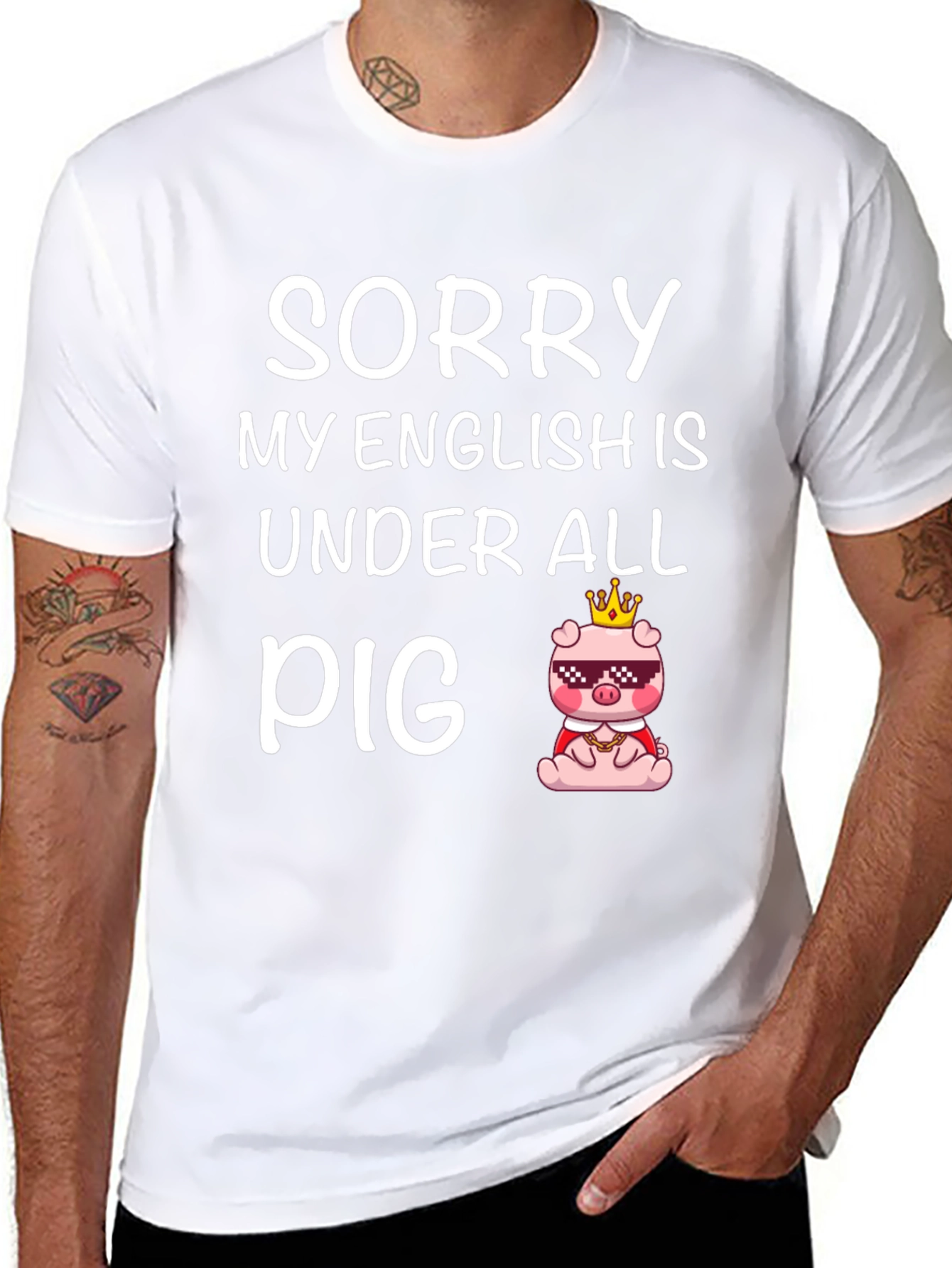 Black Sorry My English Is Under All Pig Funny T-Shirt view 8