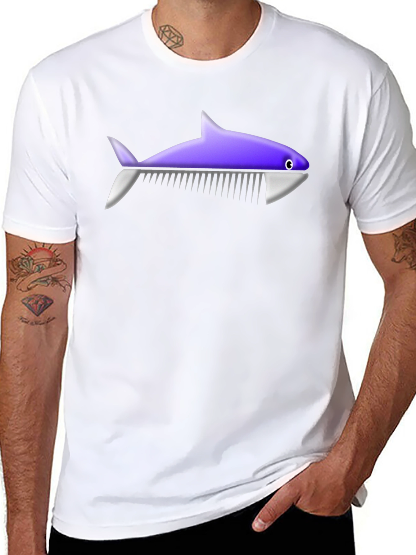Black Novelty Shark Comb T-Shirt - Unique Graphic Tee view 8