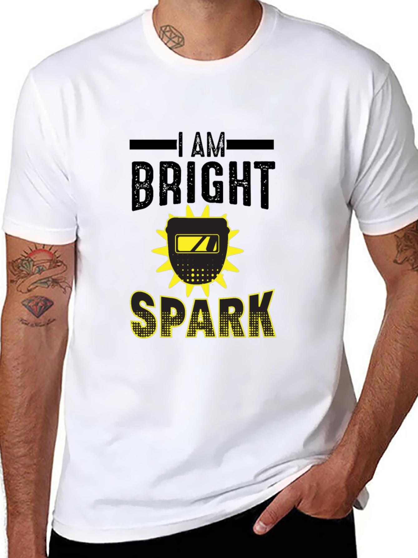 Black Bright Spark Welder T-Shirt - Black Cotton Tee view 8