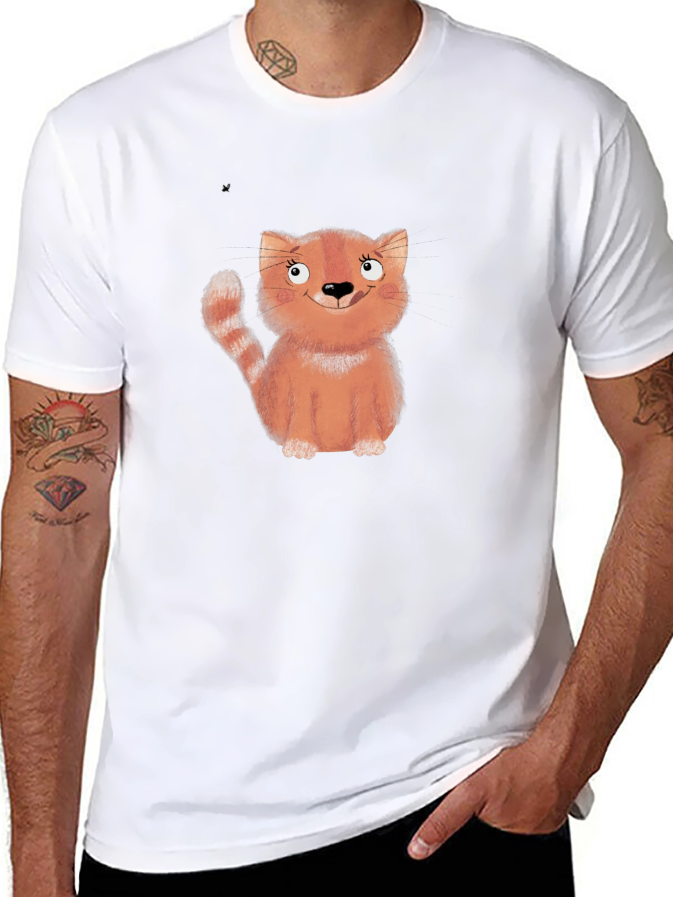 Black Cute Cartoon Cat Black T-Shirt view 8