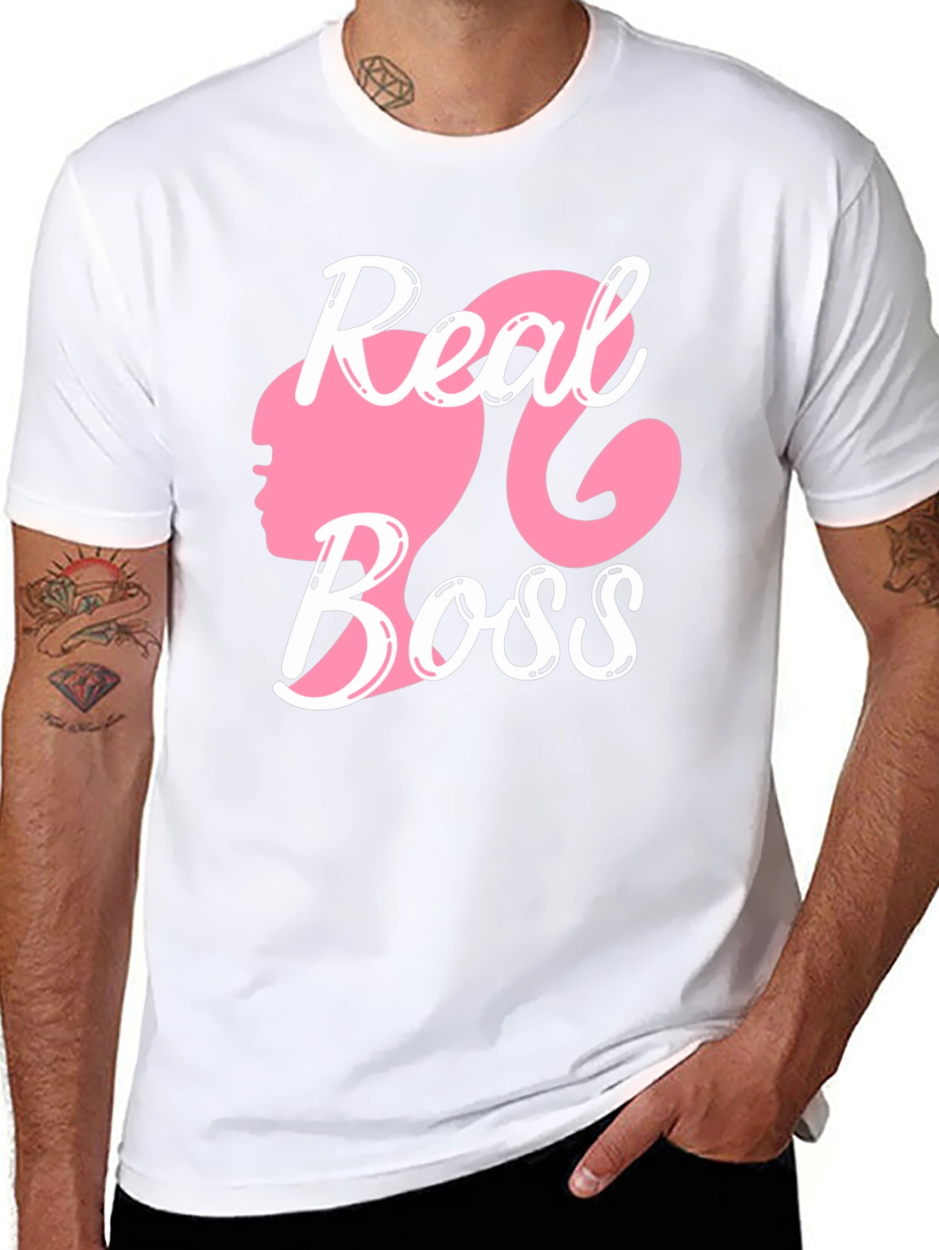 Black Real Boss T-Shirt Pink Silhouette view 8