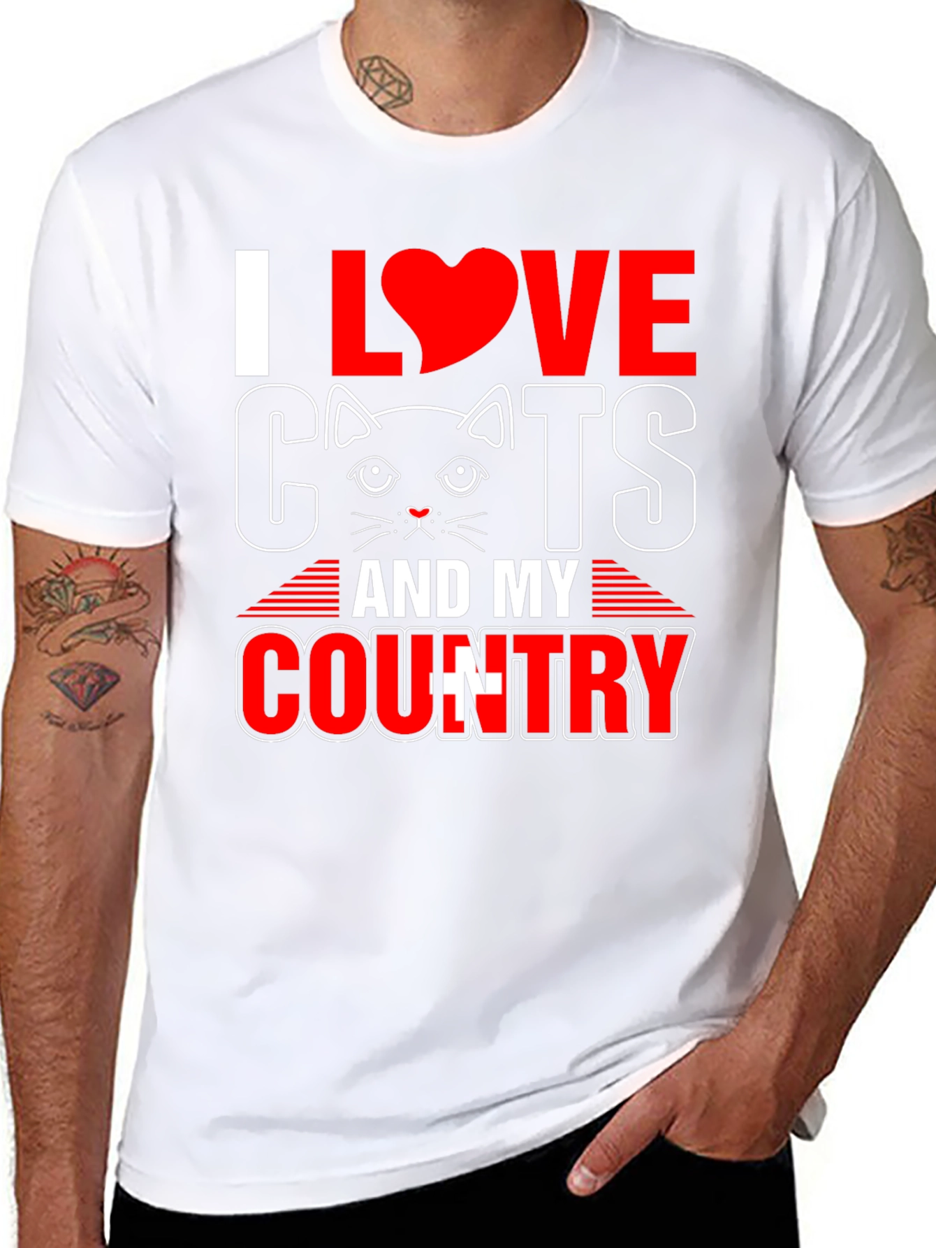 Black I Love Cats and My Country T-Shirt view 8