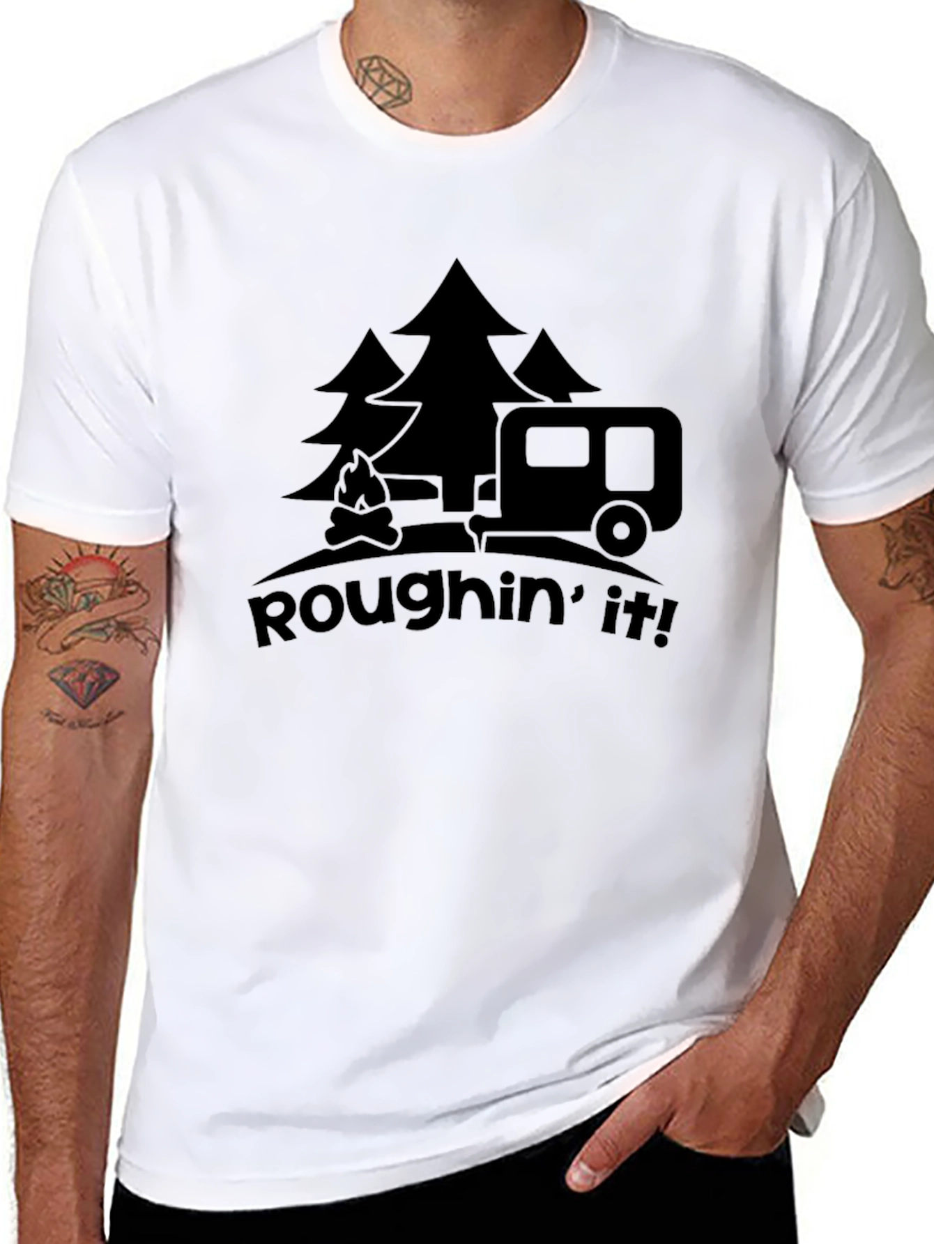 Black Roughin' It Camping T-Shirt - Outdoors Adventure Tee view 8