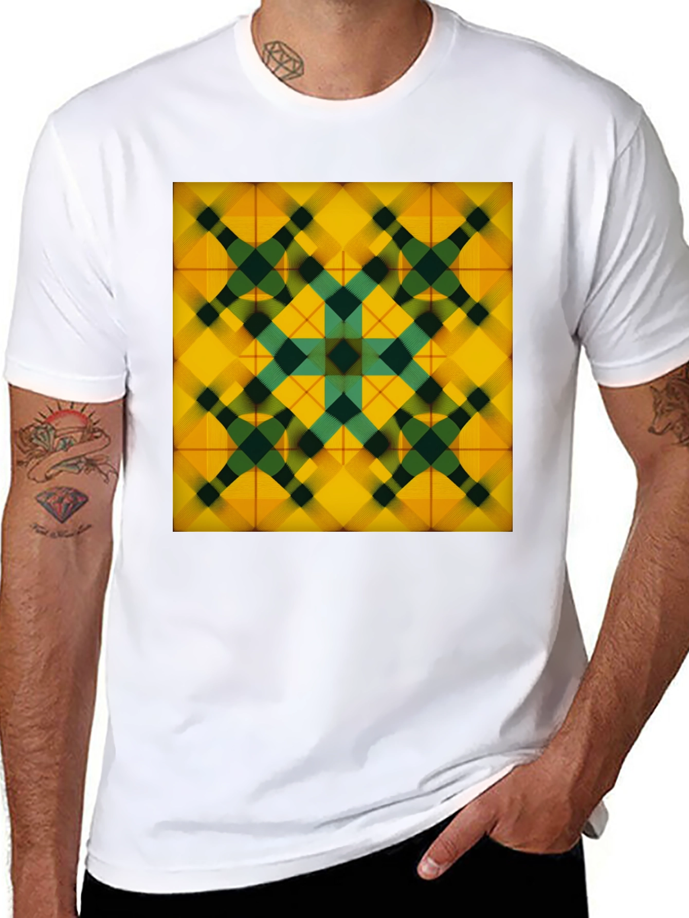 Black Geometric Plaid Tee - Stylish Graphic Print view 8