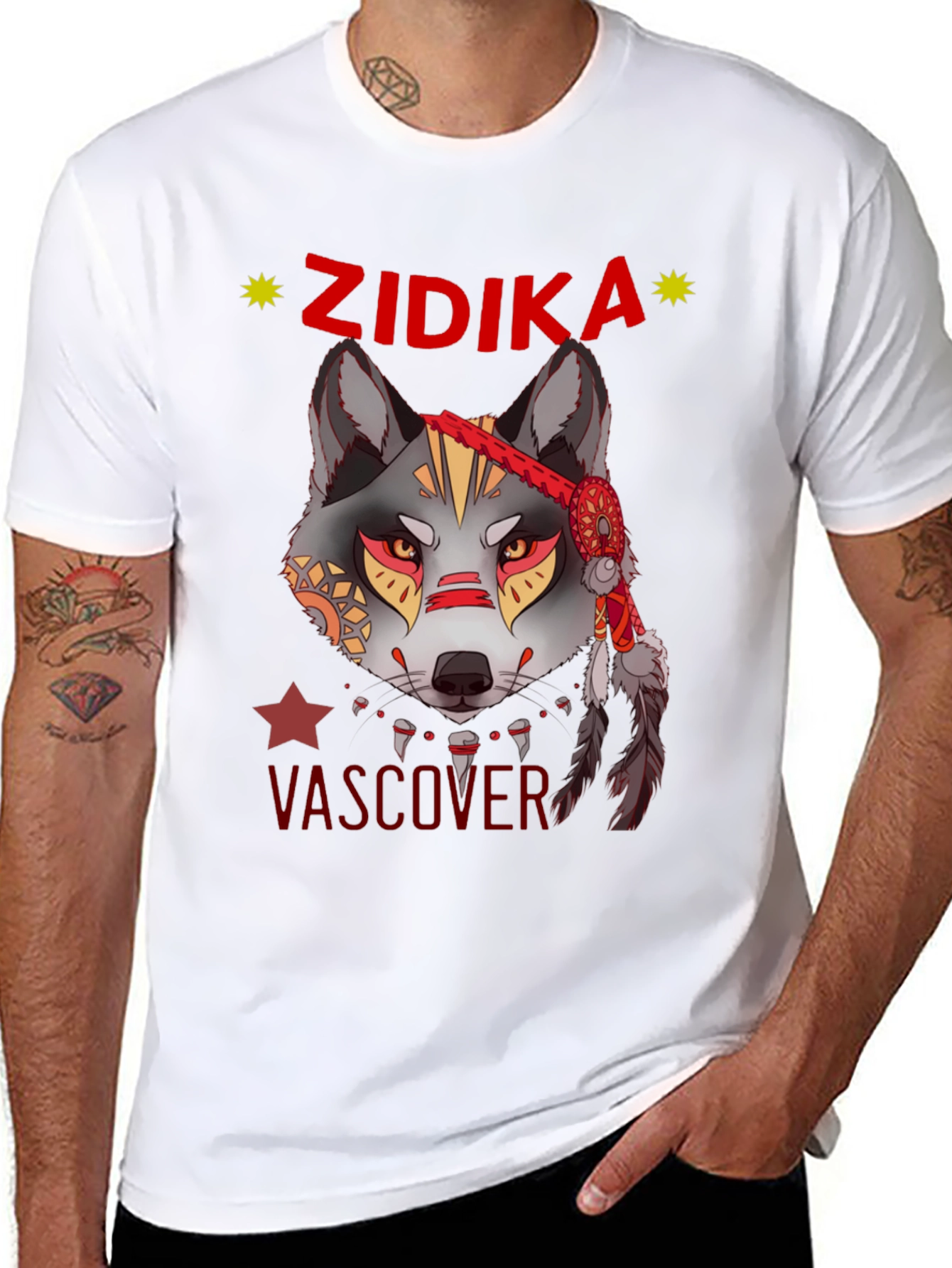 Black Wolf Graphic Print T-Shirt - Zidika Vascover Design view 8