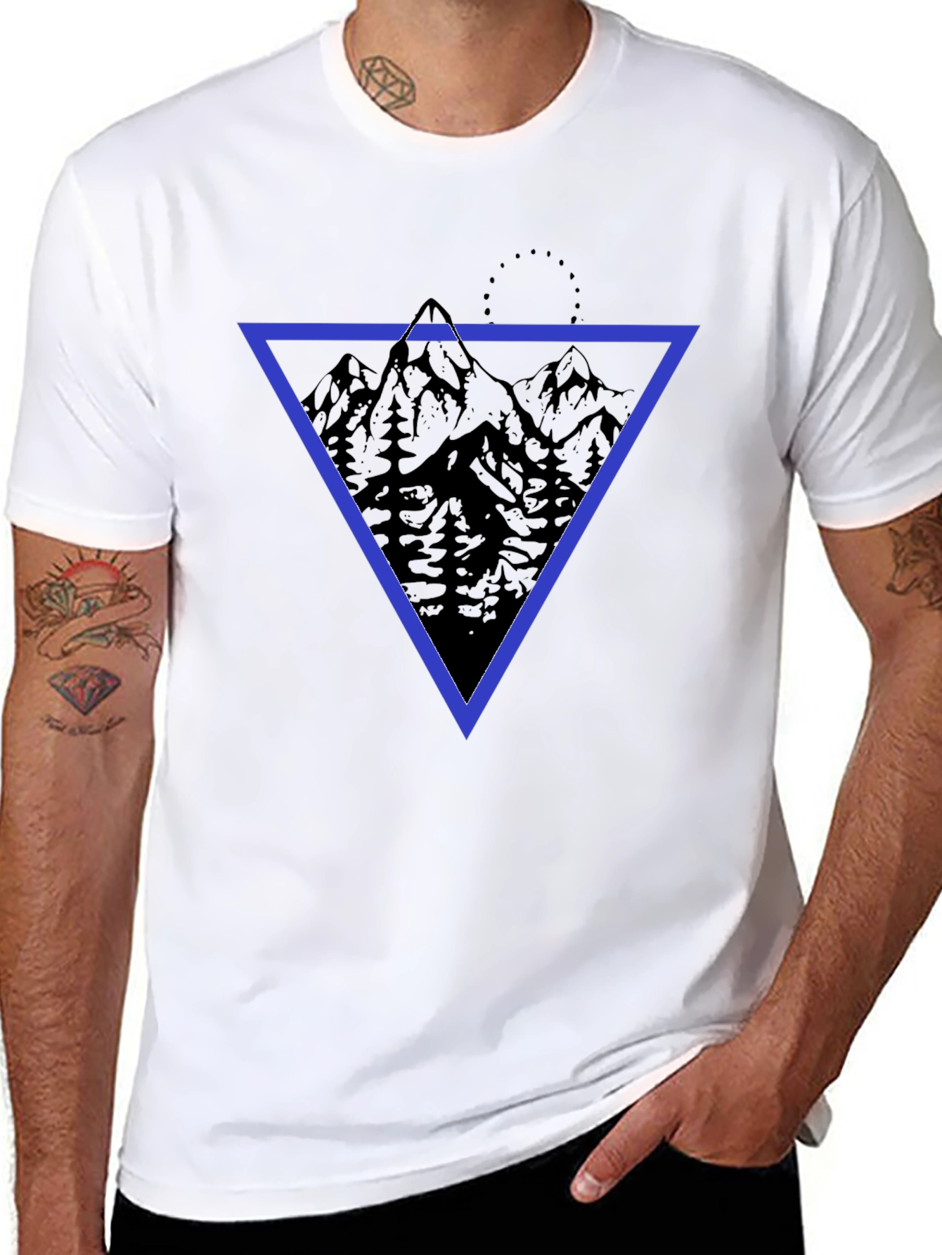 Black Geometric Mountain Print T-Shirt view 8