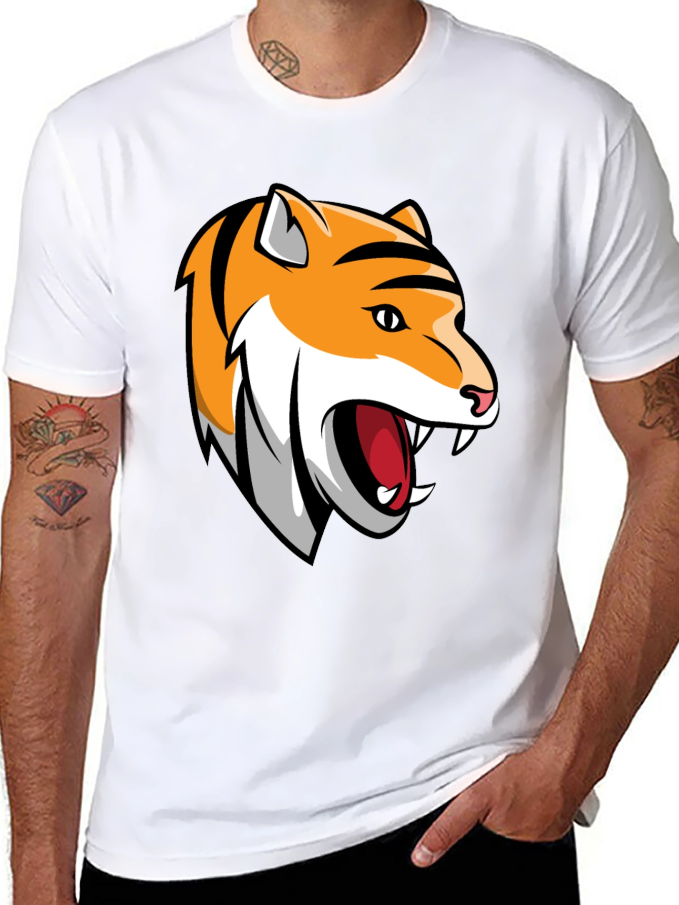 Black Roaring Tiger Graphic Tee - Black Cotton T-Shirt view 8