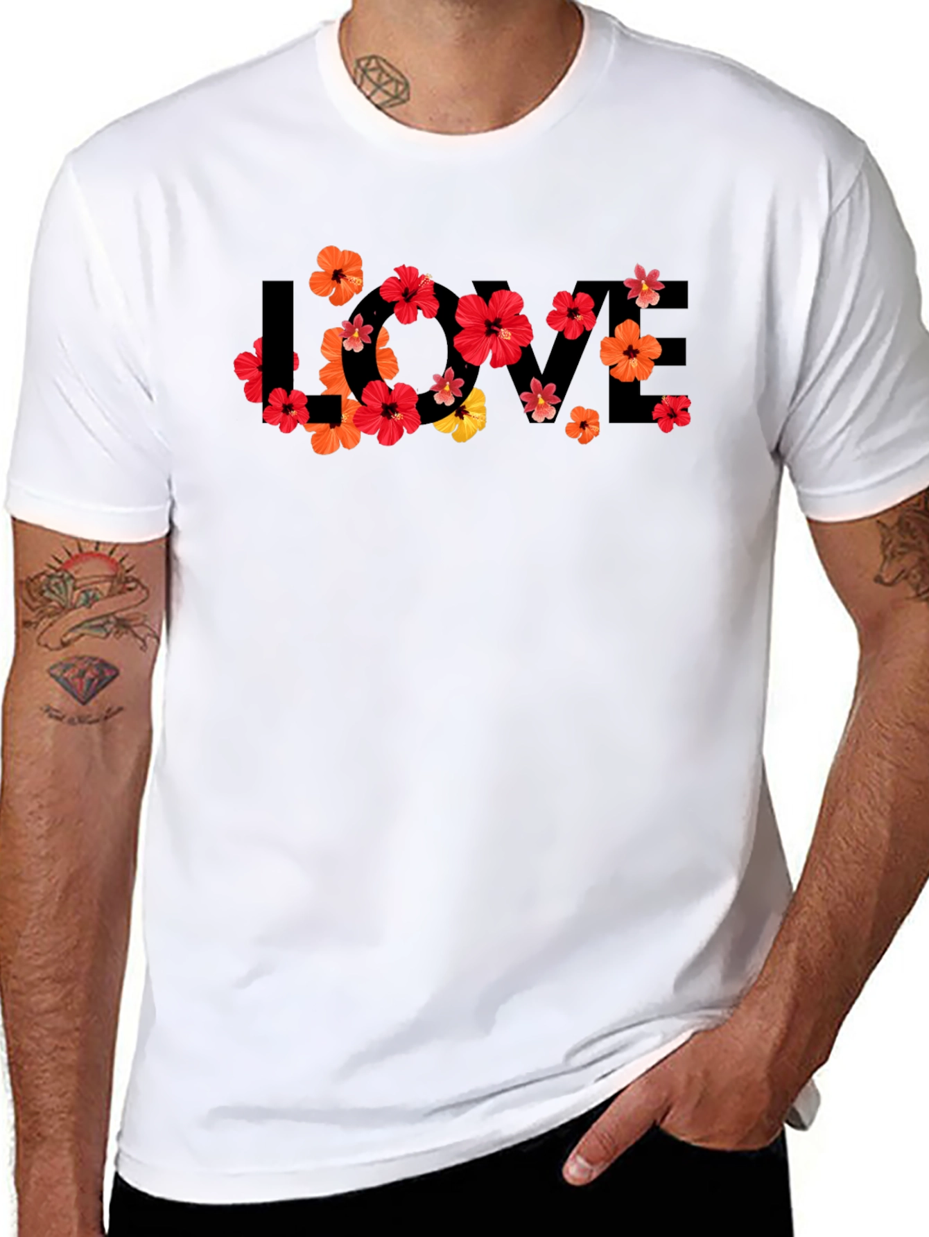 Black Floral LOVE Graphic Tee - Men's Black T-Shirt view 8