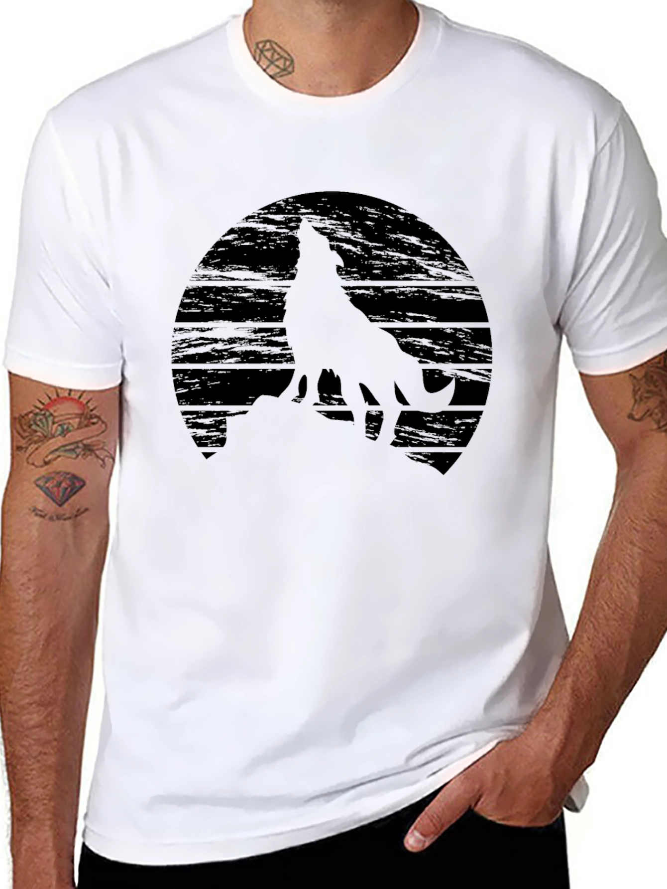 Black Wolf Silhouette Graphic Black T-Shirt view 8