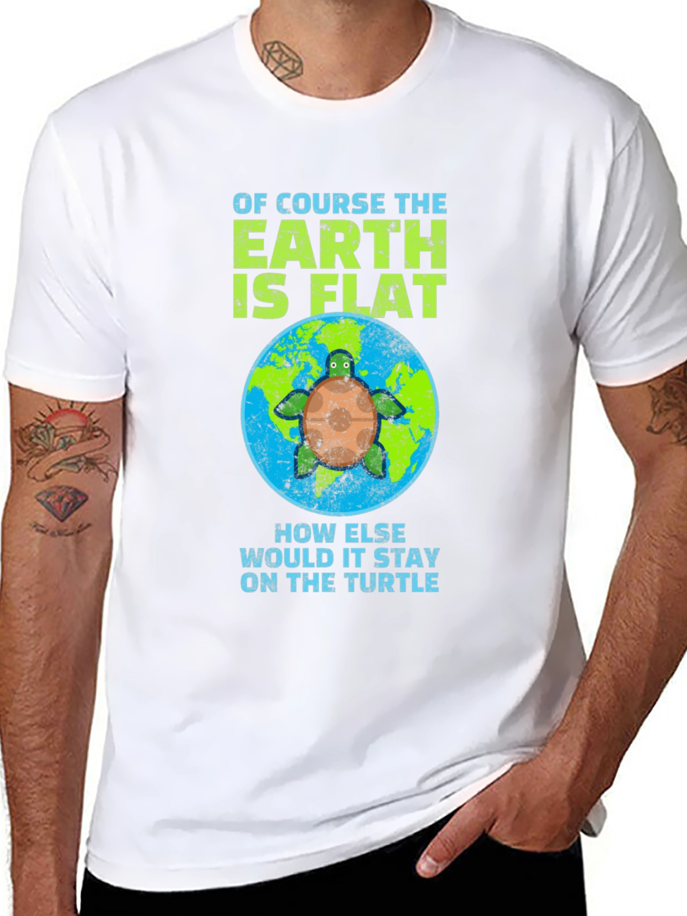 Black Flat Earth Turtle Humor T-Shirt view 8