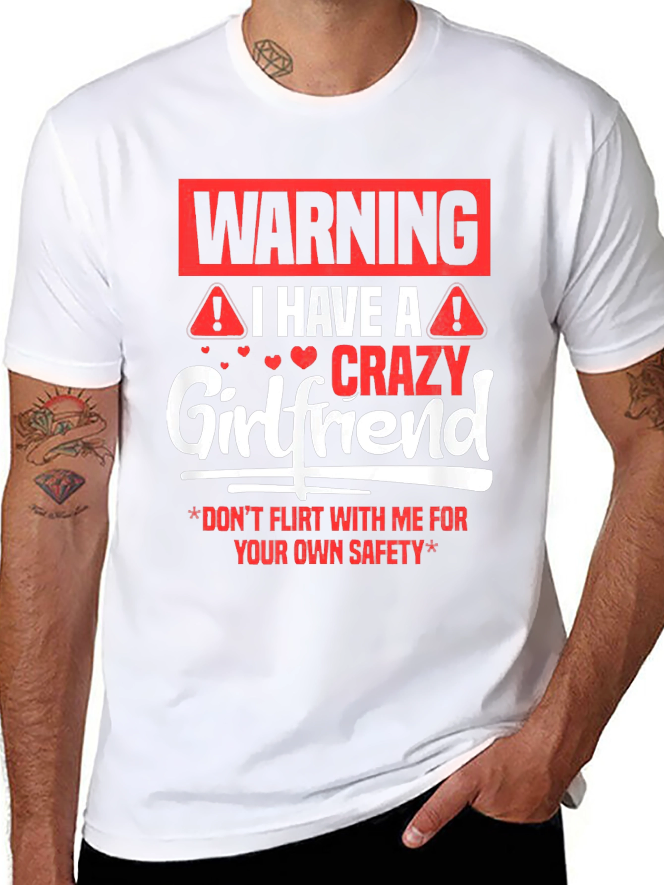 Black Warning Crazy Girlfriend Men's Black T-Shirt view 8
