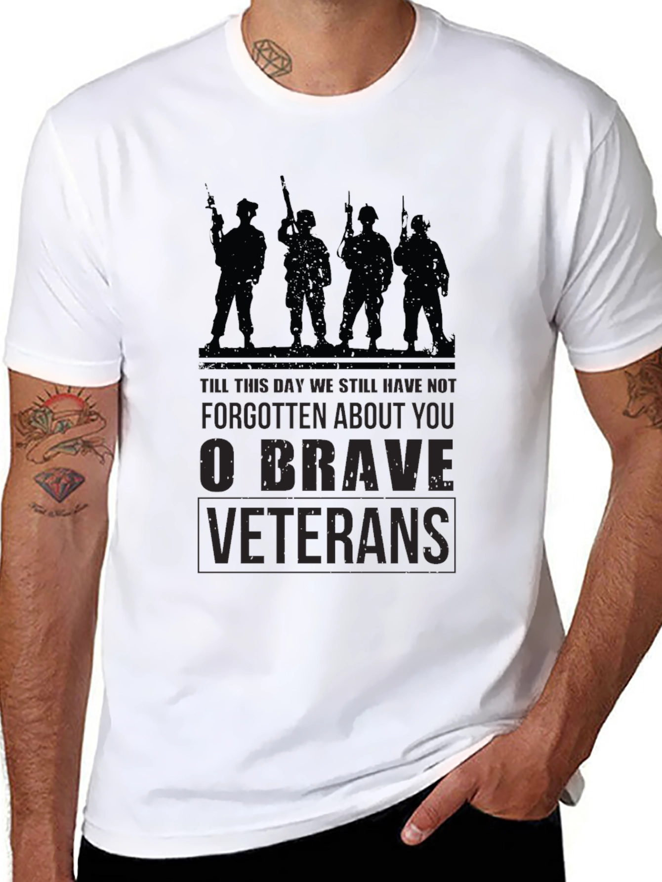 Black O Brave Veterans Graphic T-Shirt - Military Tribute Tee view 8
