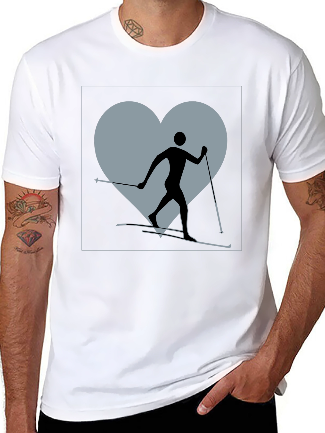 Black Cross Country Skiing Heart T-Shirt view 8