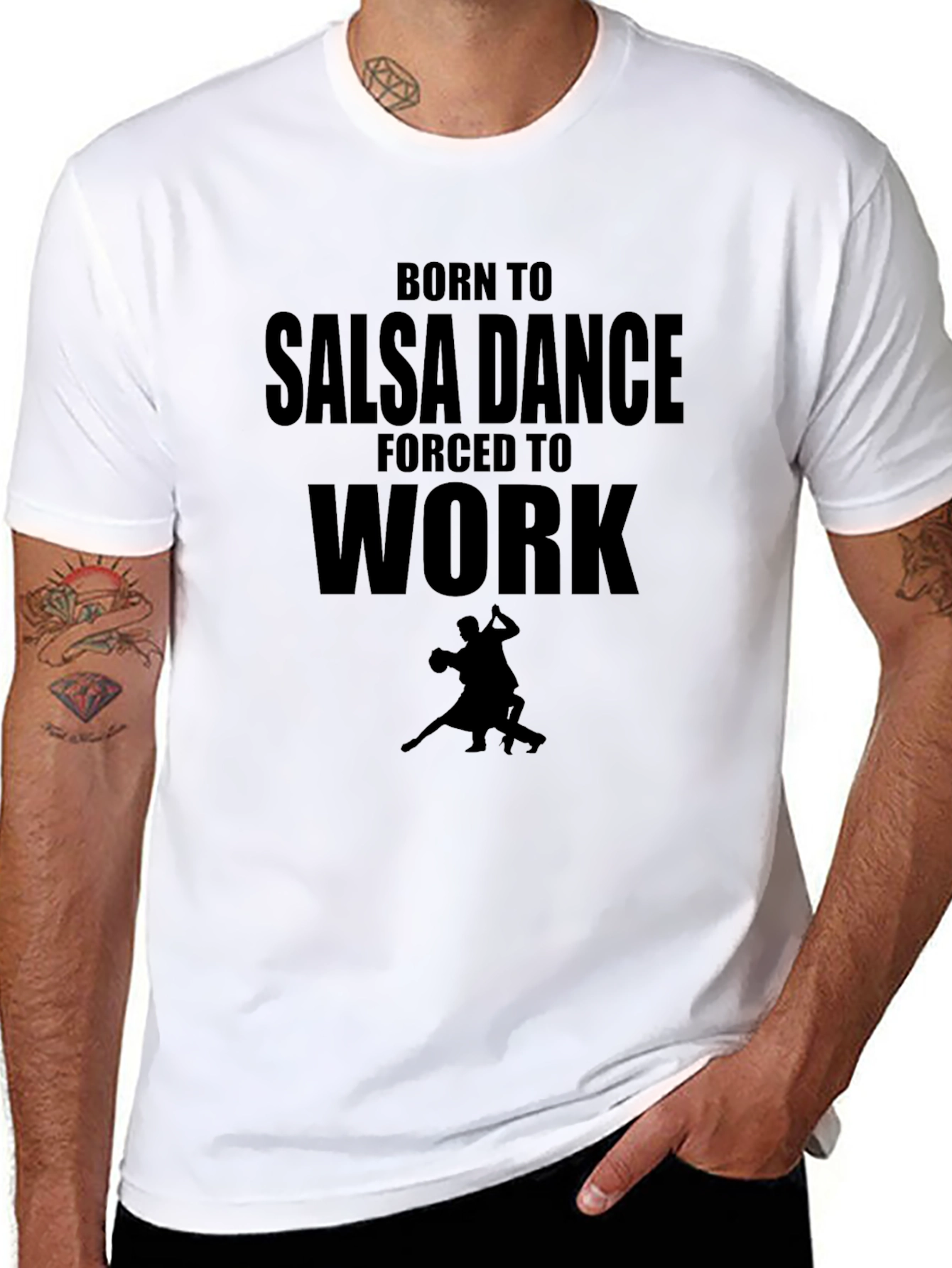 Black Salsa Dance T-Shirt - Born to Salsa, Forced to Work view 8