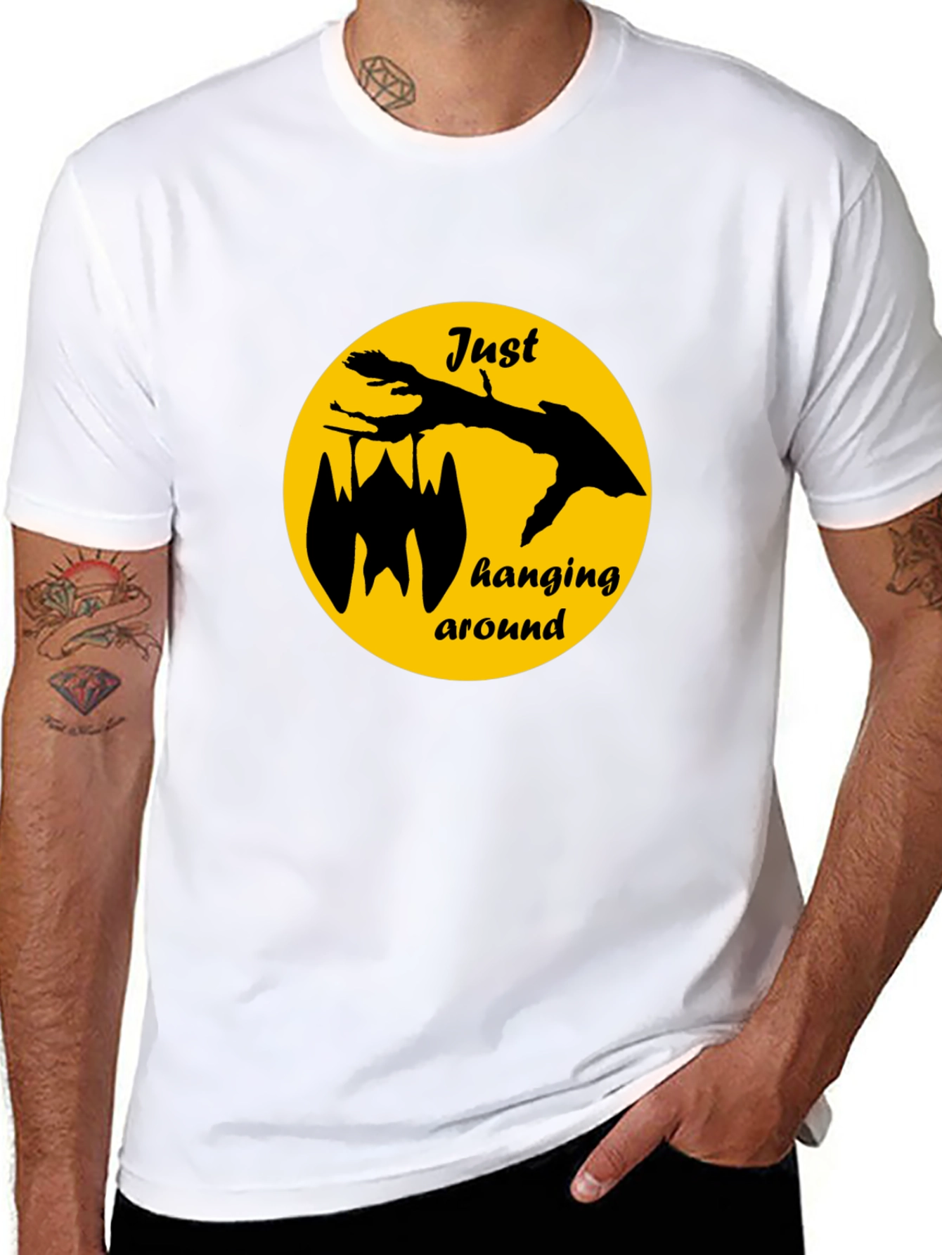 Black Just Hanging Around Bat Graphic Tee - Black view 8