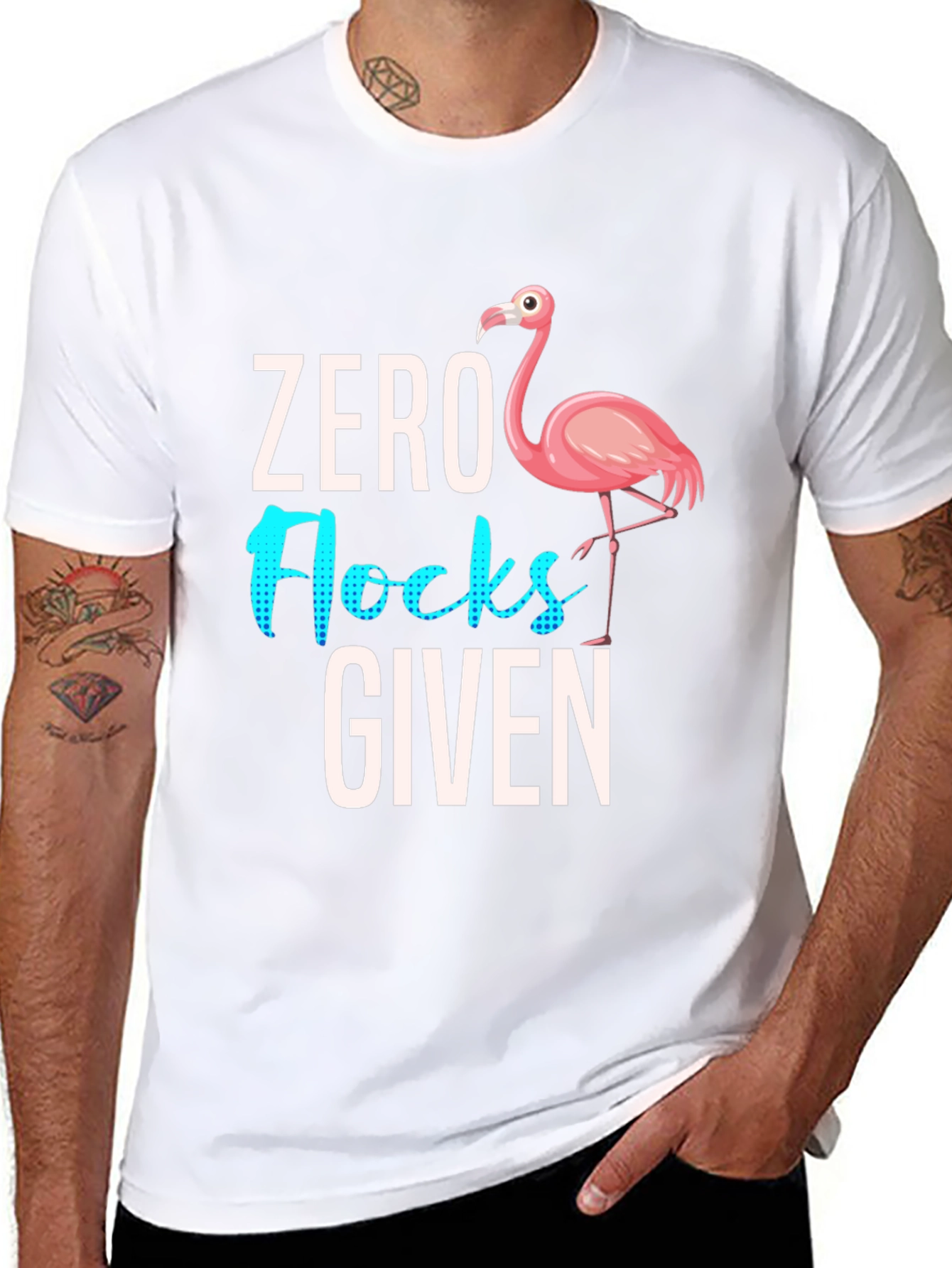 Black Zero Flocks Given Flamingo Graphic Tee - Sarcastic Humor T-Shirt view 8
