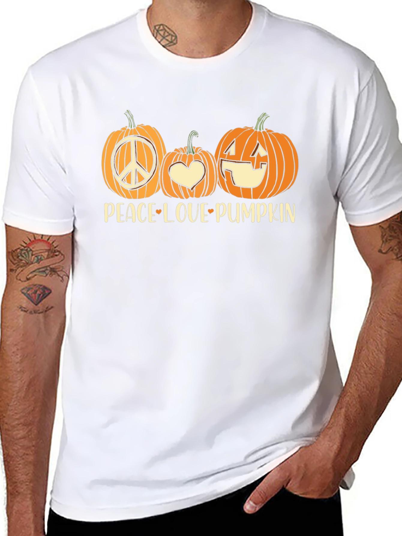 Black Peace Love Pumpkin Halloween T-Shirt view 8