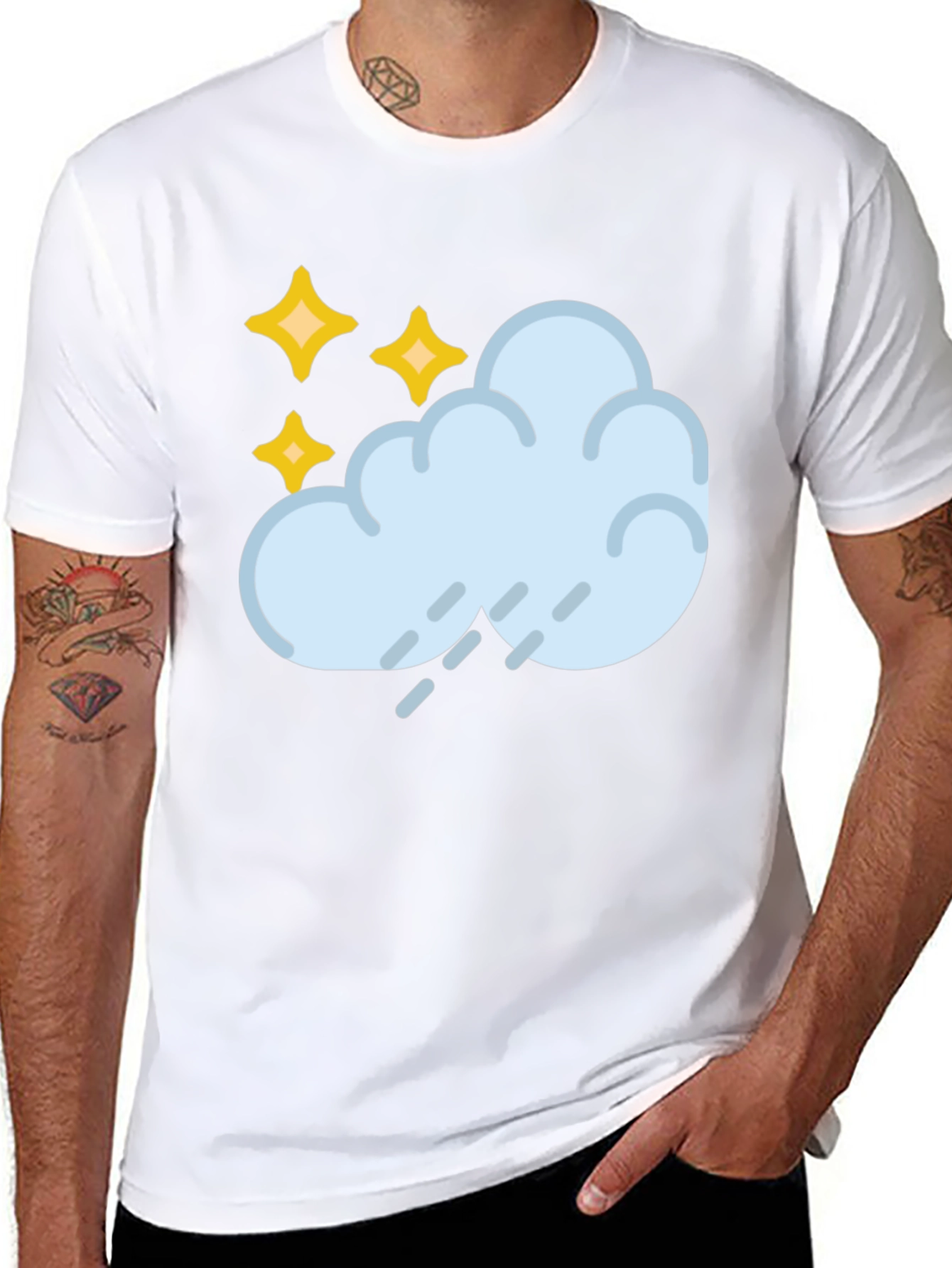 Black Rain Cloud & Stars Graphic Black T-Shirt view 8