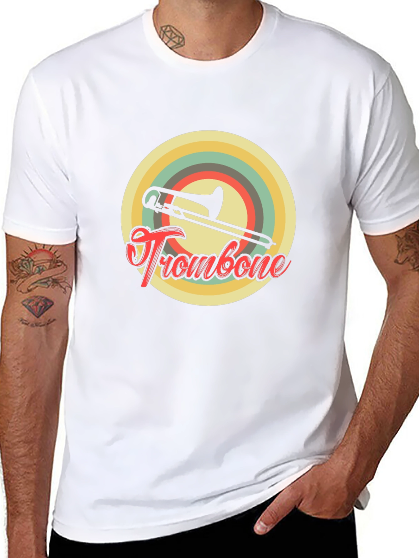 Black Retro Trombone T-Shirt - Vintage Musical Design view 8