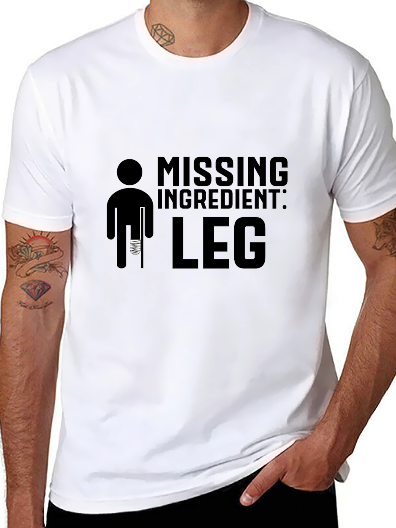 Black Humorous Missing Leg Graphic T-Shirt - Black view 8