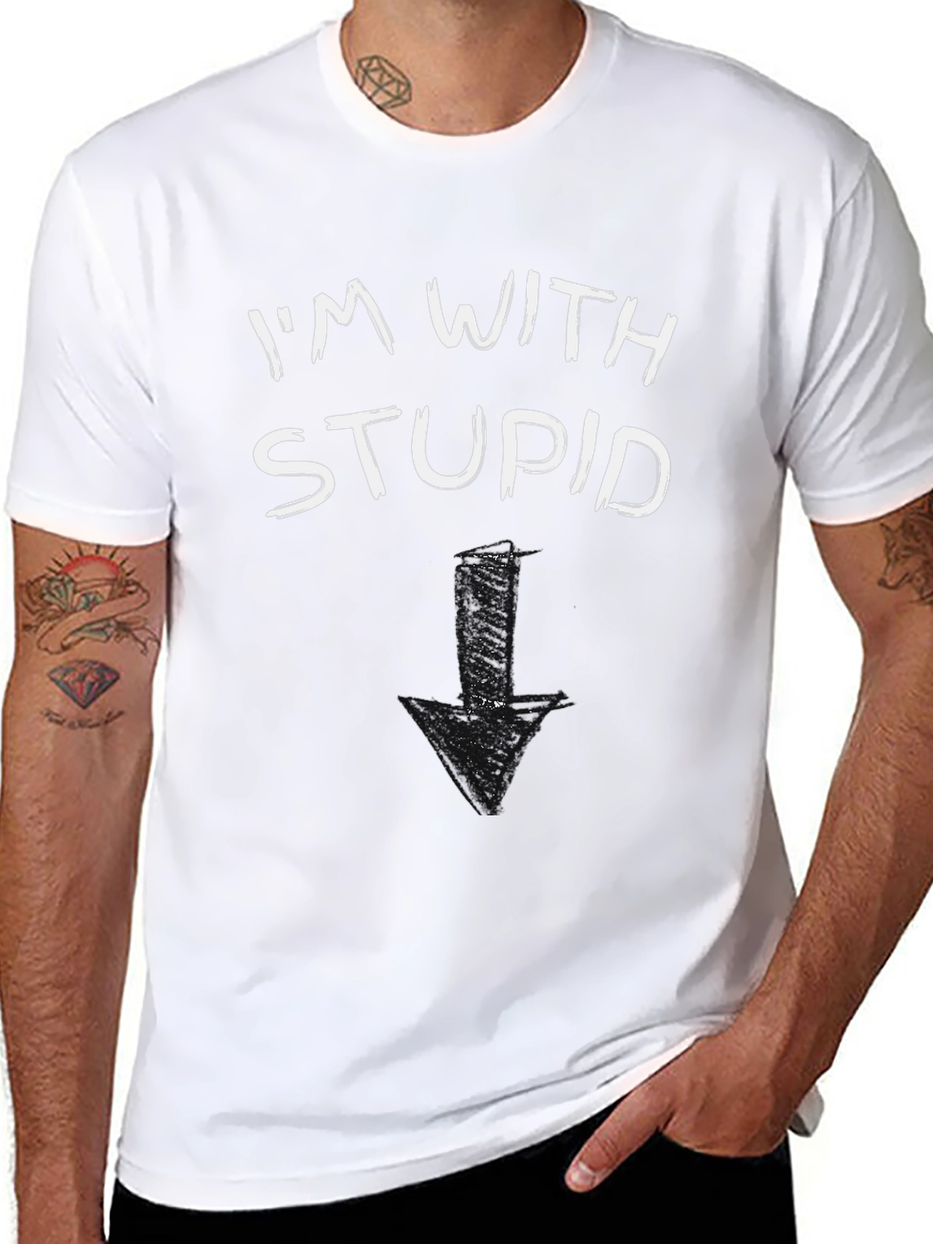 Black I'm With Stupid T-Shirt Funny Arrow Pointing Down view 8
