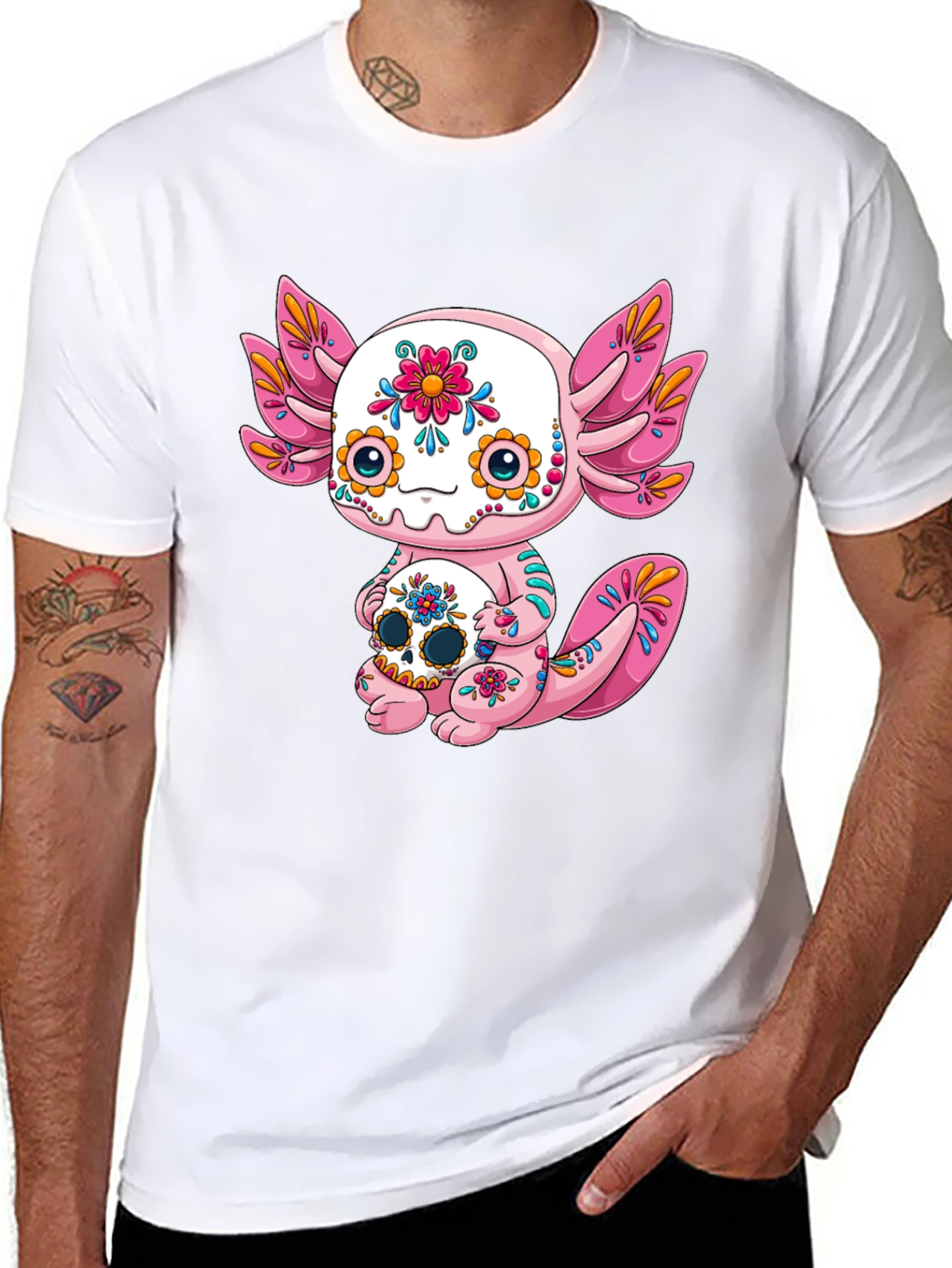 Black Axolotl Sugar Skull Graphic Tee view 8