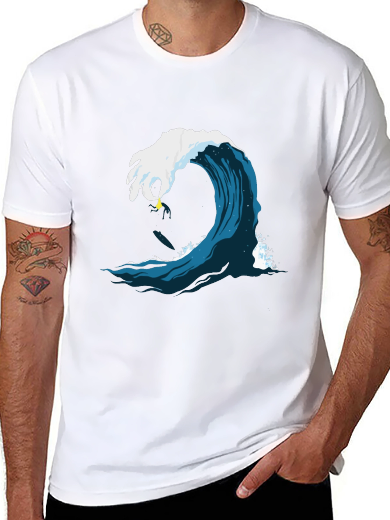 Black Surfer Wave Graphic Tee - Black Cotton Shirt view 8