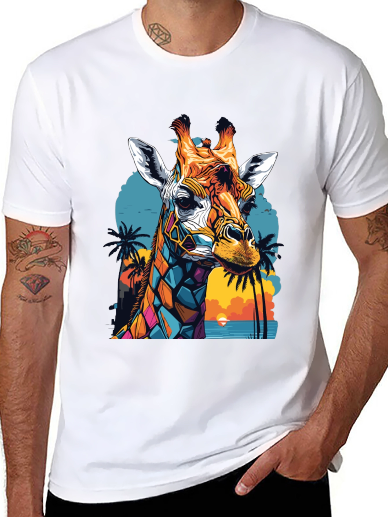 Black Colorful Giraffe Graphic Tee view 8