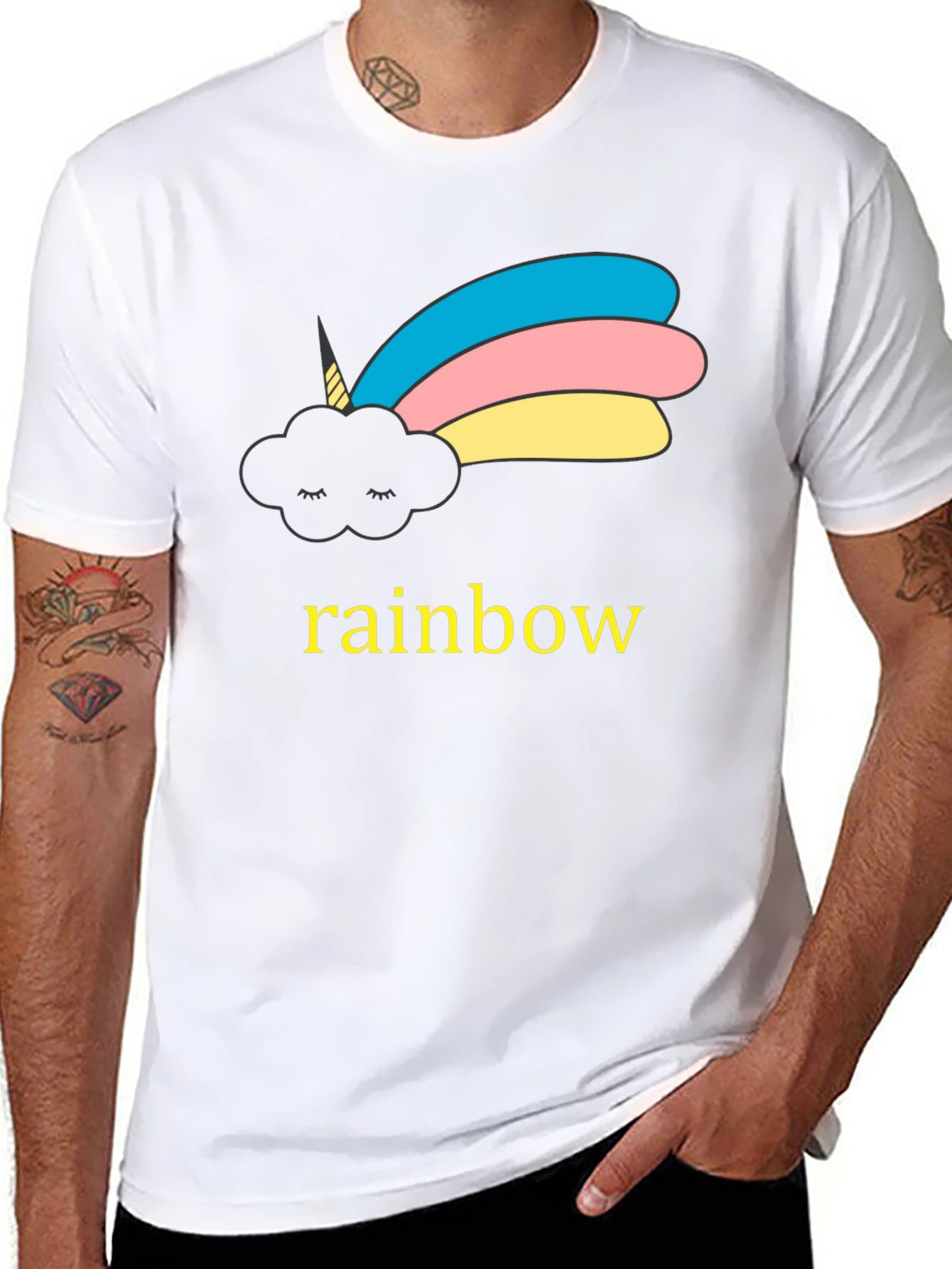 Black Unicorn Cloud Rainbow Graphic Black T-Shirt view 8