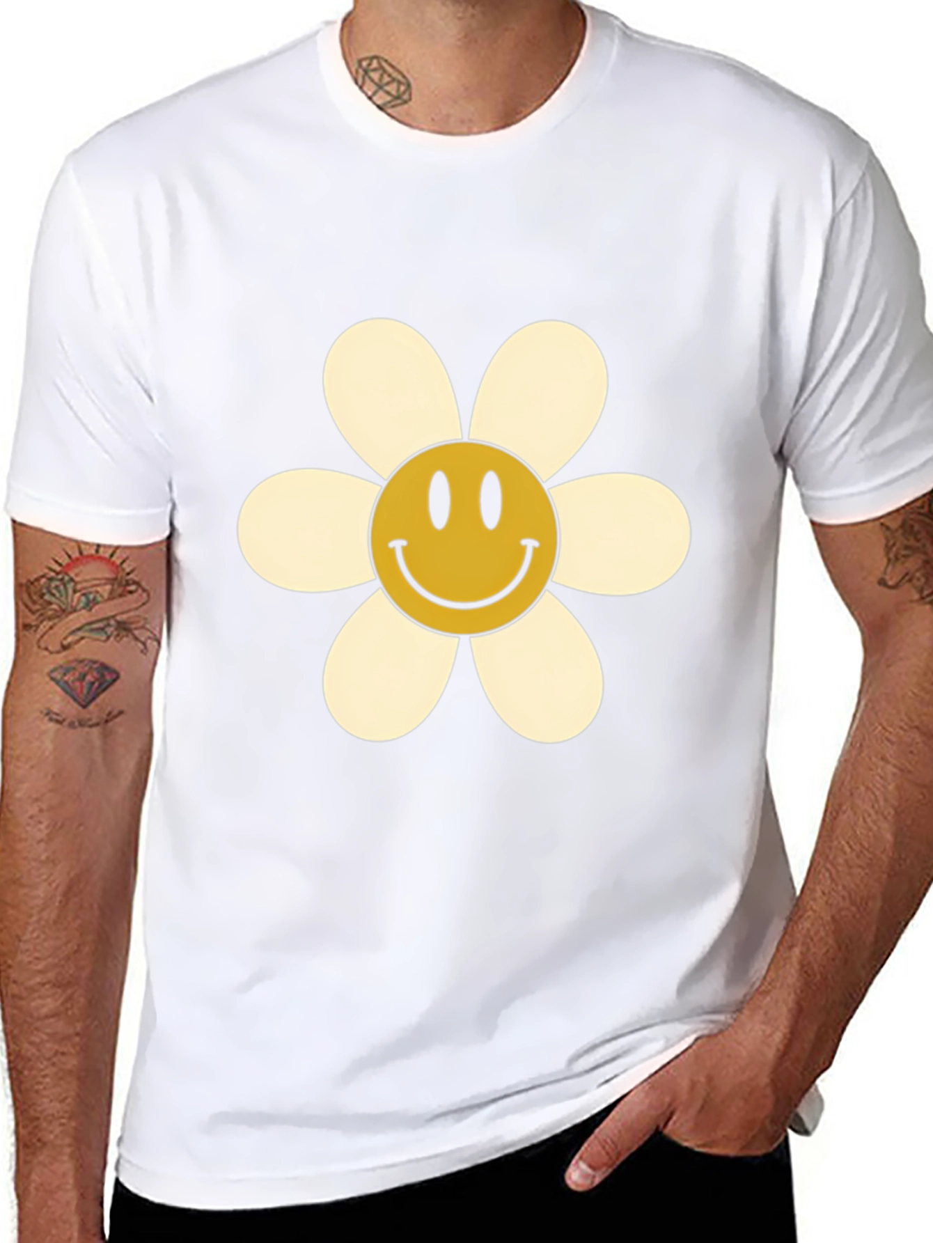 Black Smiley Flower Graphic Tee - Retro Style view 8