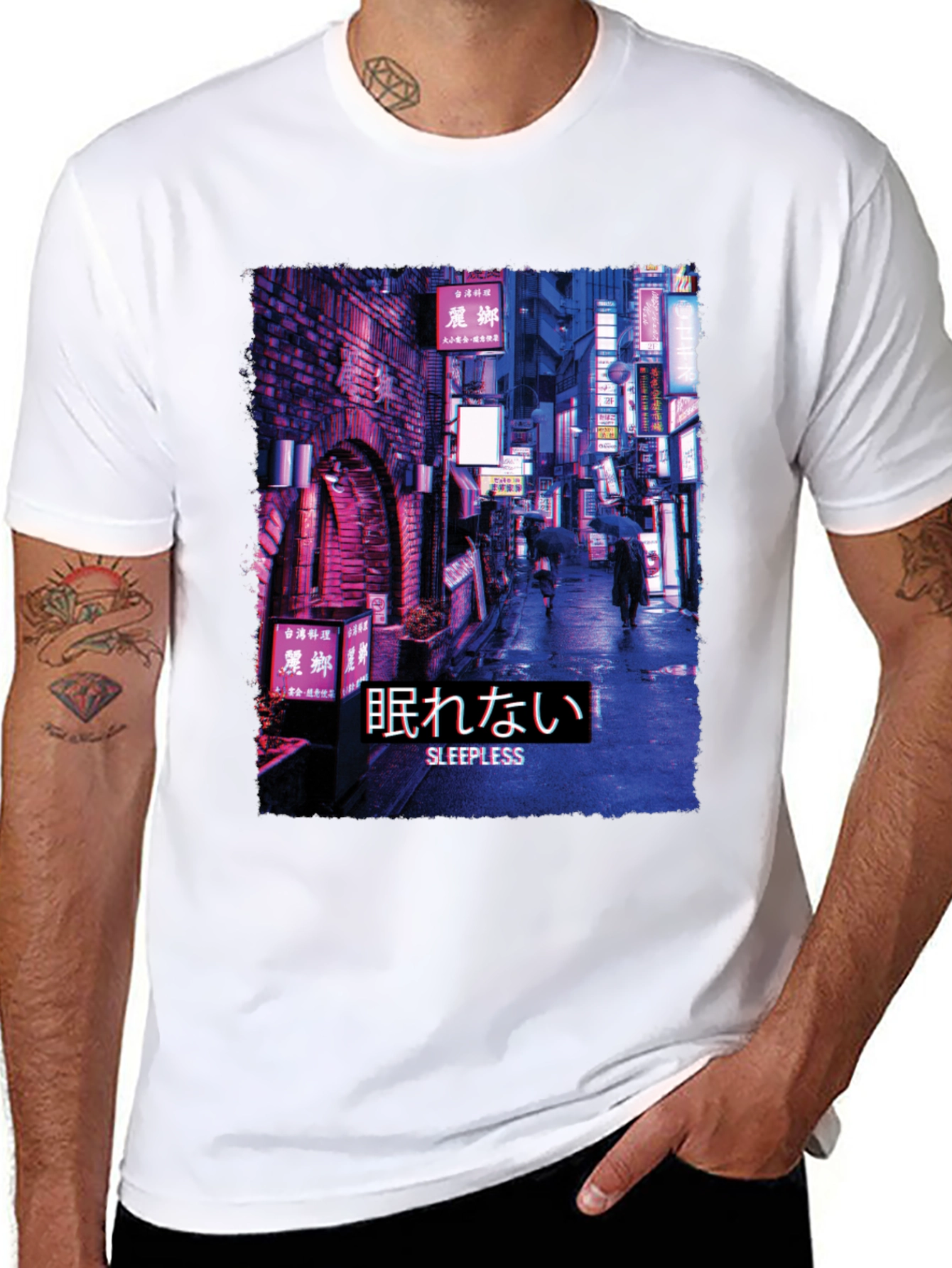 Black Sleepless Night Cityscape Graphic Tee view 8