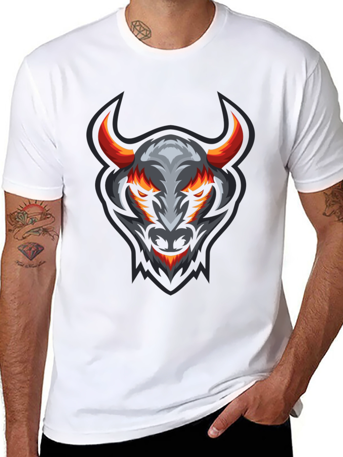 Black Black T-Shirt with Bull Graphic view 8