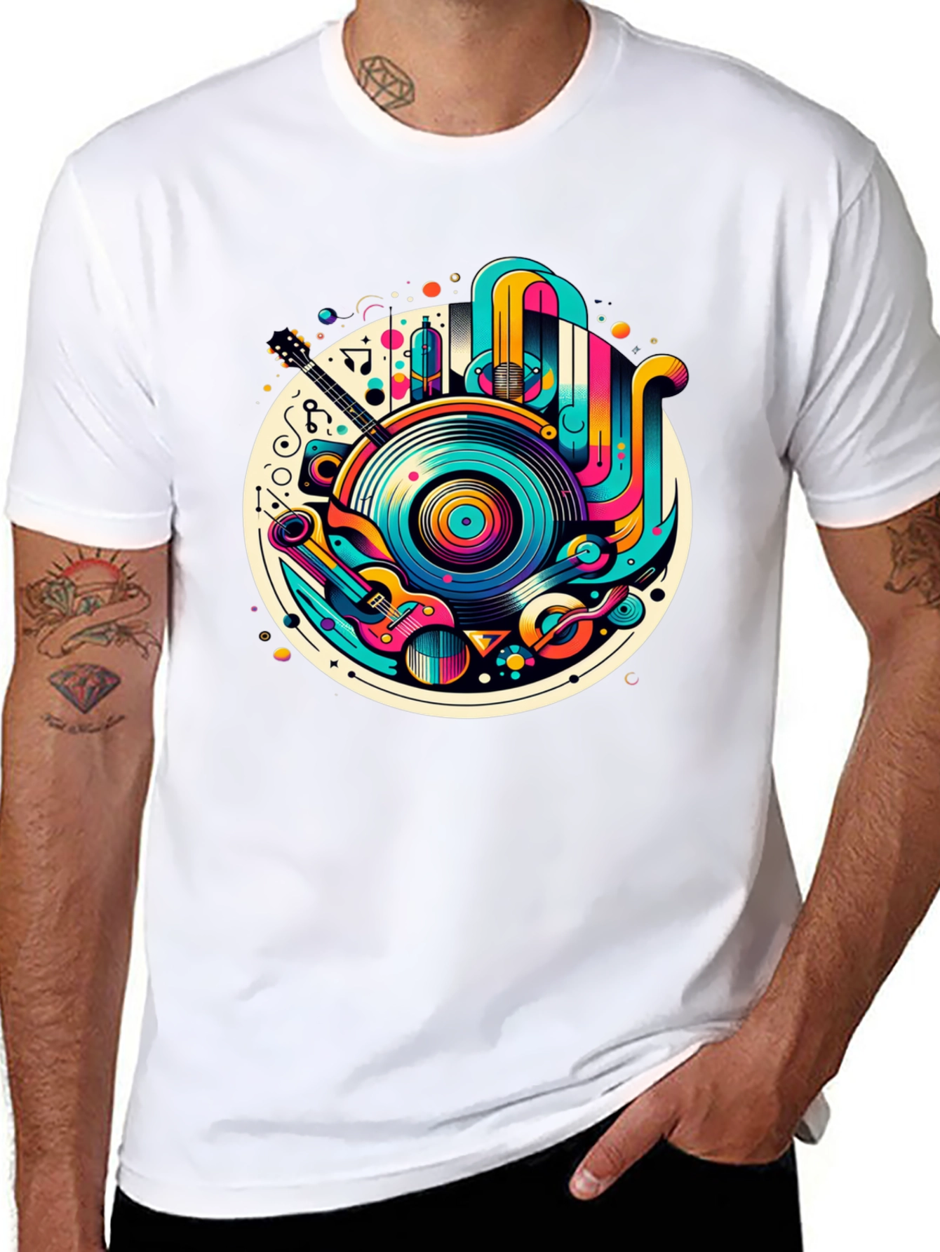 Black Retro Music Graphic T-Shirt - Colorful Vinyl Record Tee view 8