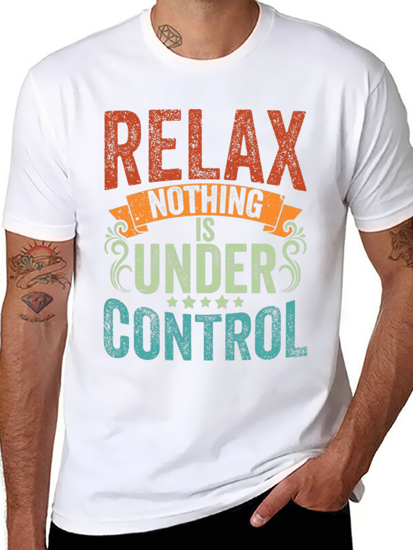 Black Relax Nothing Is Under Control Funny Slogan T-Shirt view 8