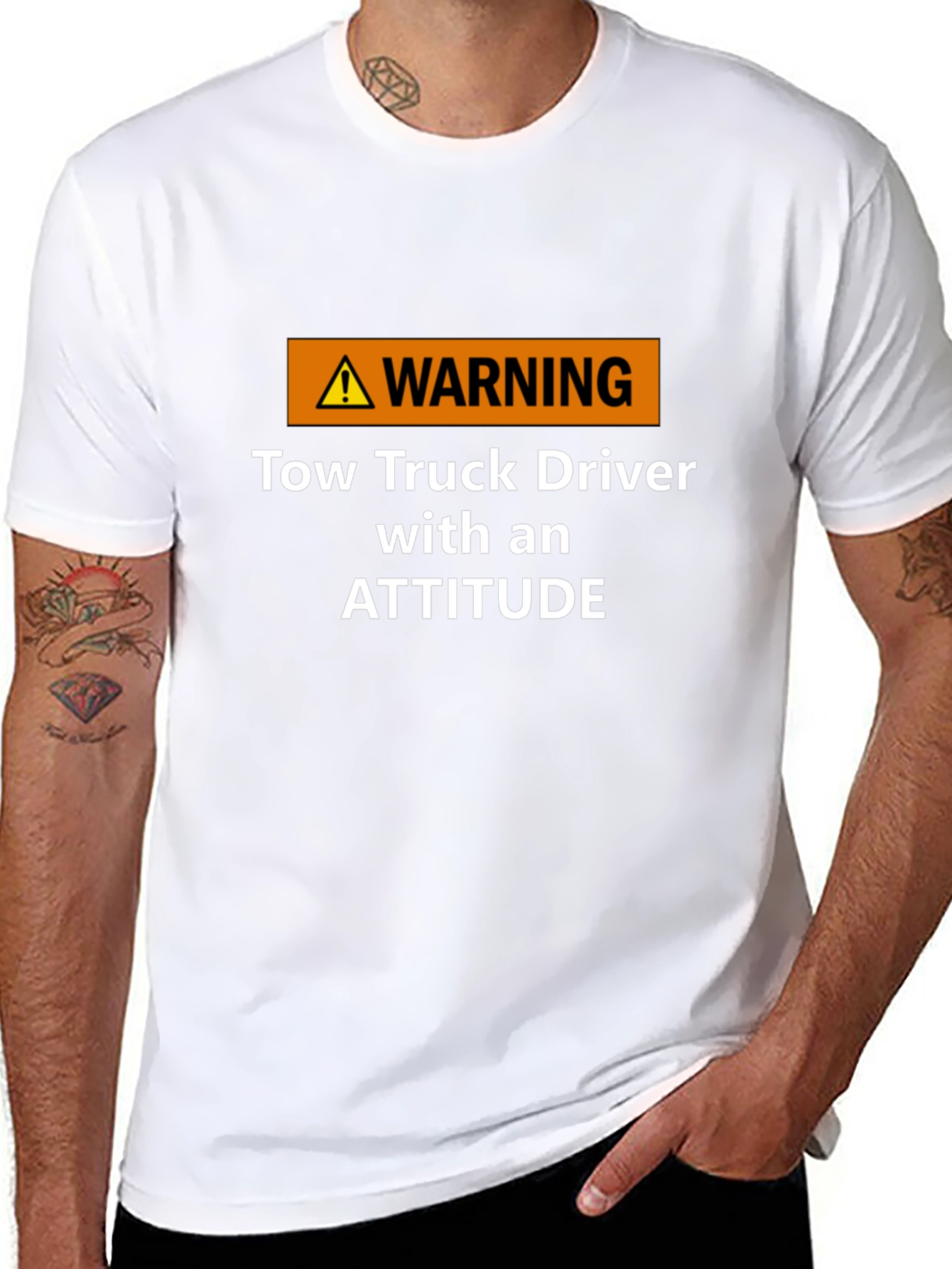Black Warning Tow Truck Driver Attitude T-Shirt view 8