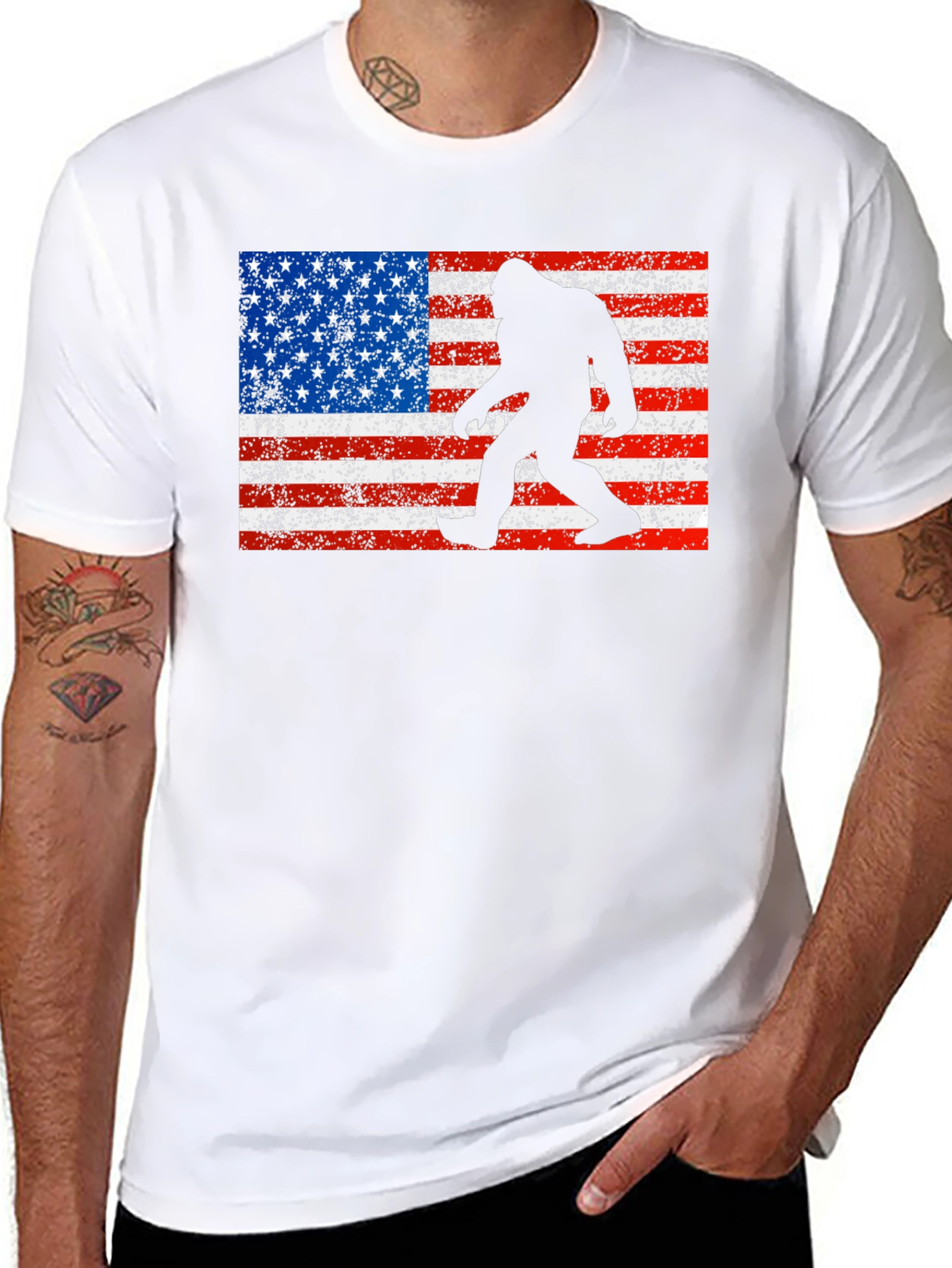 Black Bigfoot American Flag T-Shirt view 8