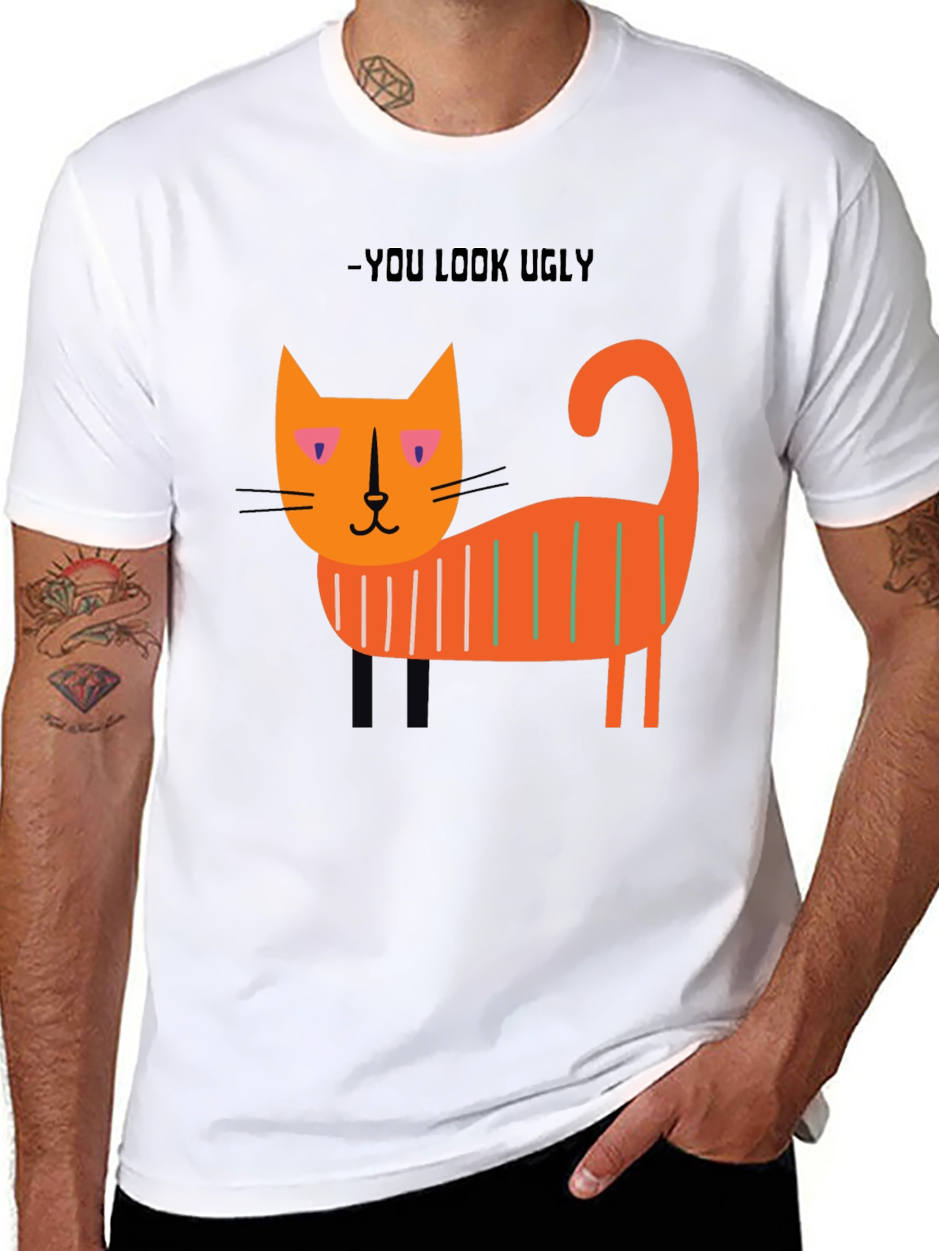 Black Ugly Cat Graphic T-Shirt - Black view 8