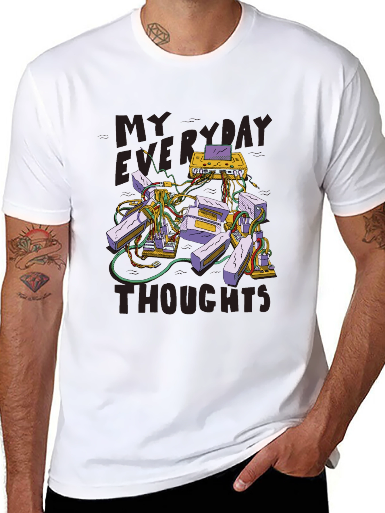 Black Everyday Thoughts Graphic Tee - Brainy Design view 8
