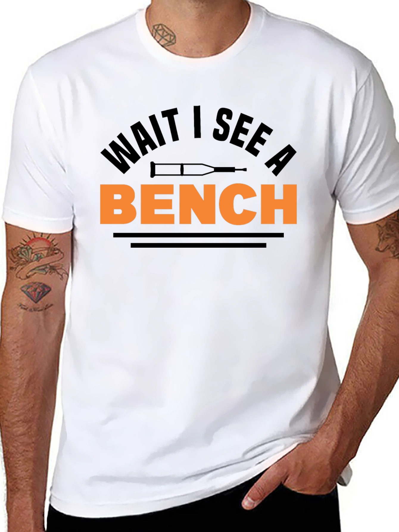 Black Wait I See A Bench T-Shirt - Funny Injury Tee view 8