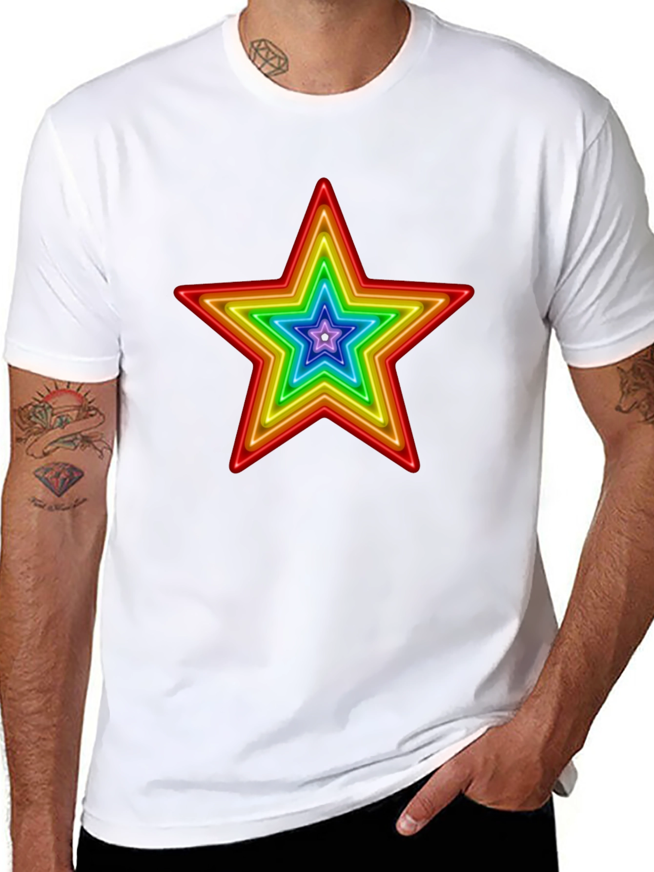 Black Rainbow Star Graphic Print T-Shirt view 8