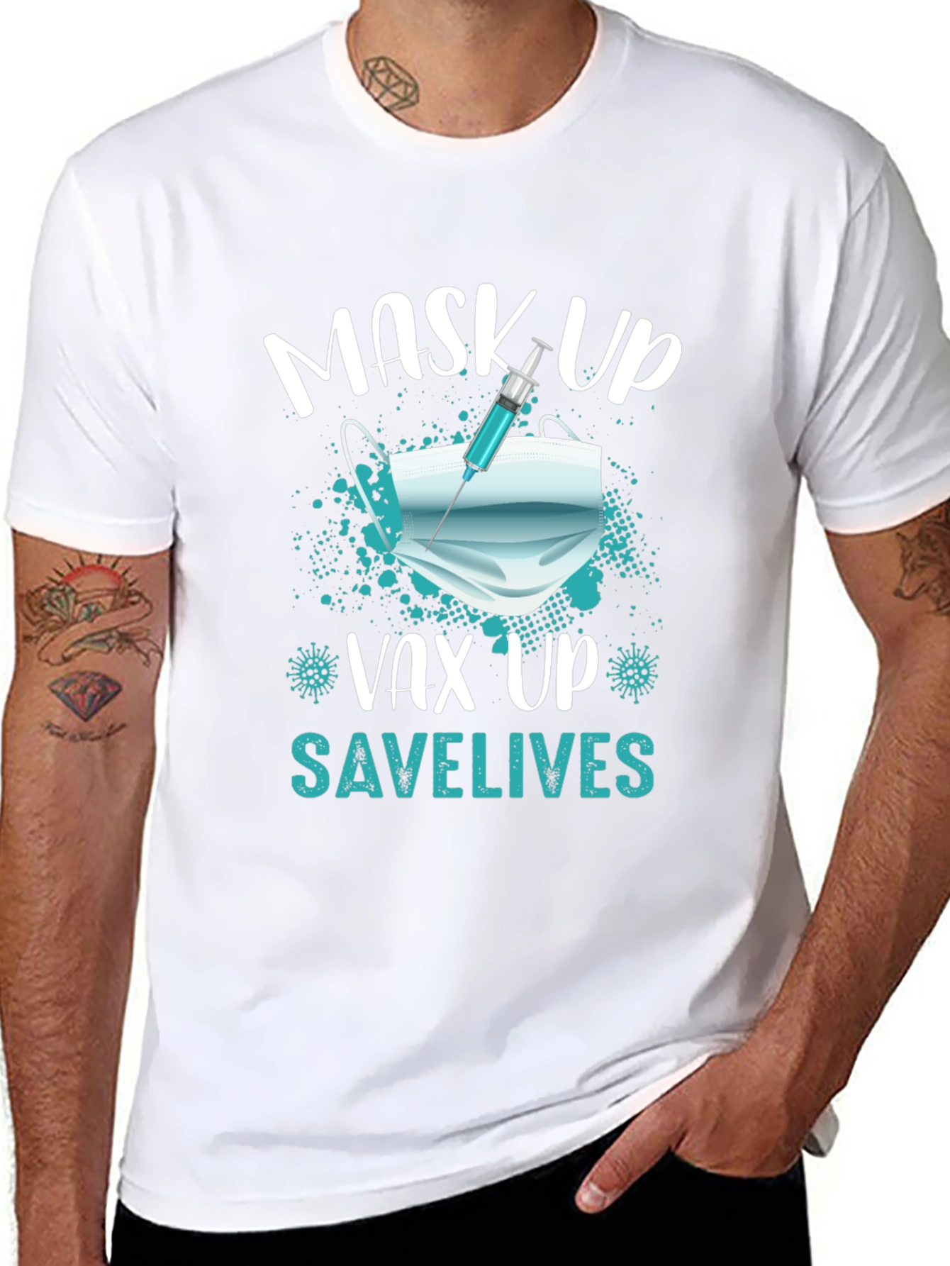 Black Mask Up, Vax Up, Save Lives T-Shirt view 8