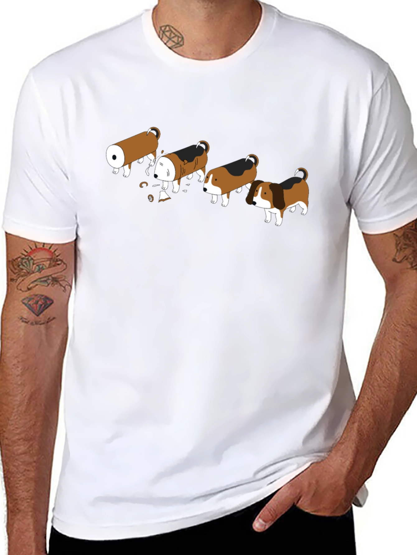 Black Cartoon Dog Transformation T-Shirt - Black view 8