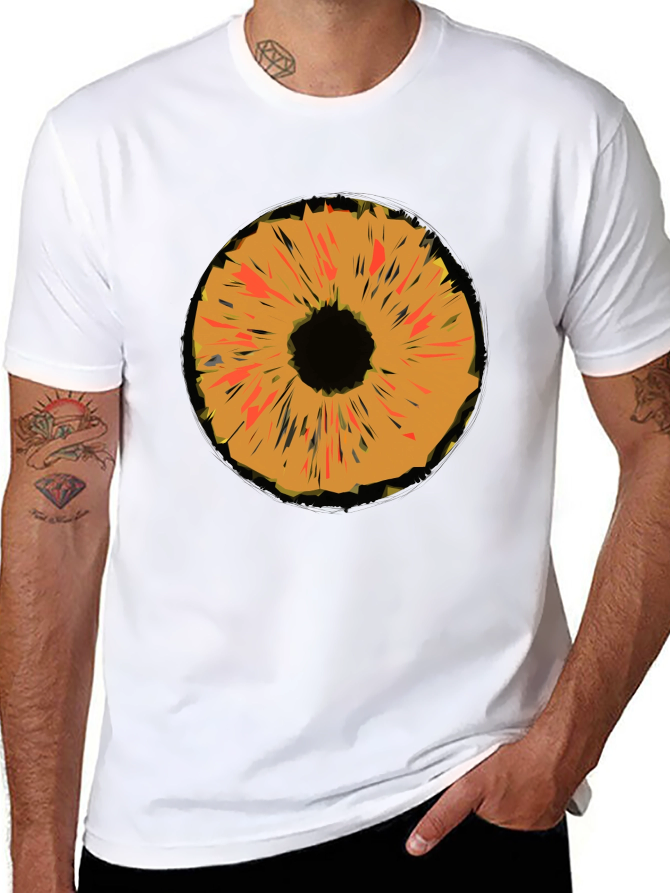 Black Abstract Orange Iris Graphic Black T-Shirt view 8