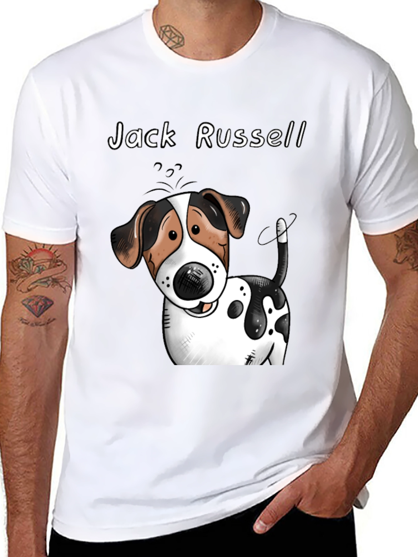 Black Jack Russell Dog Cartoon Graphic T-Shirt view 8