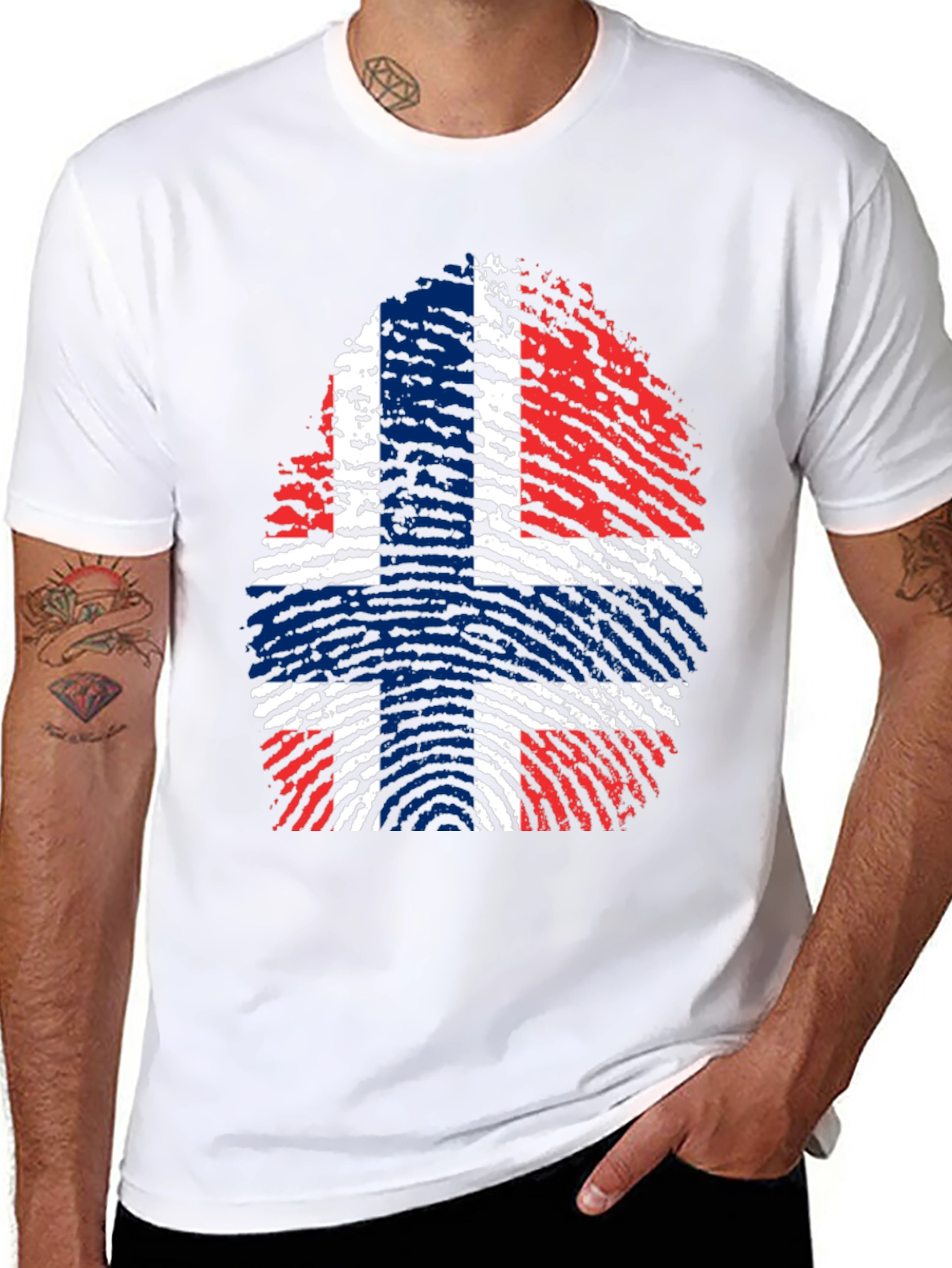 Norway Flag Fingerprint Graphic Tee - Black - 8