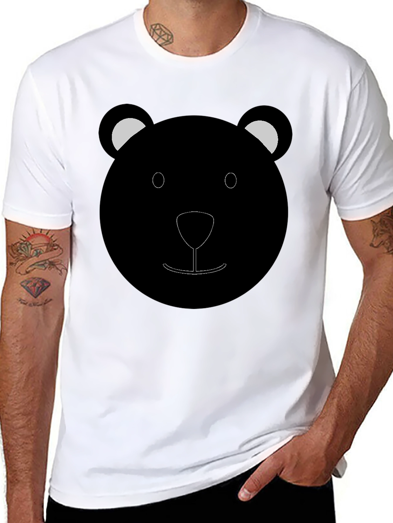 Black Cute Bear Face Graphic T-Shirt - Black view 8